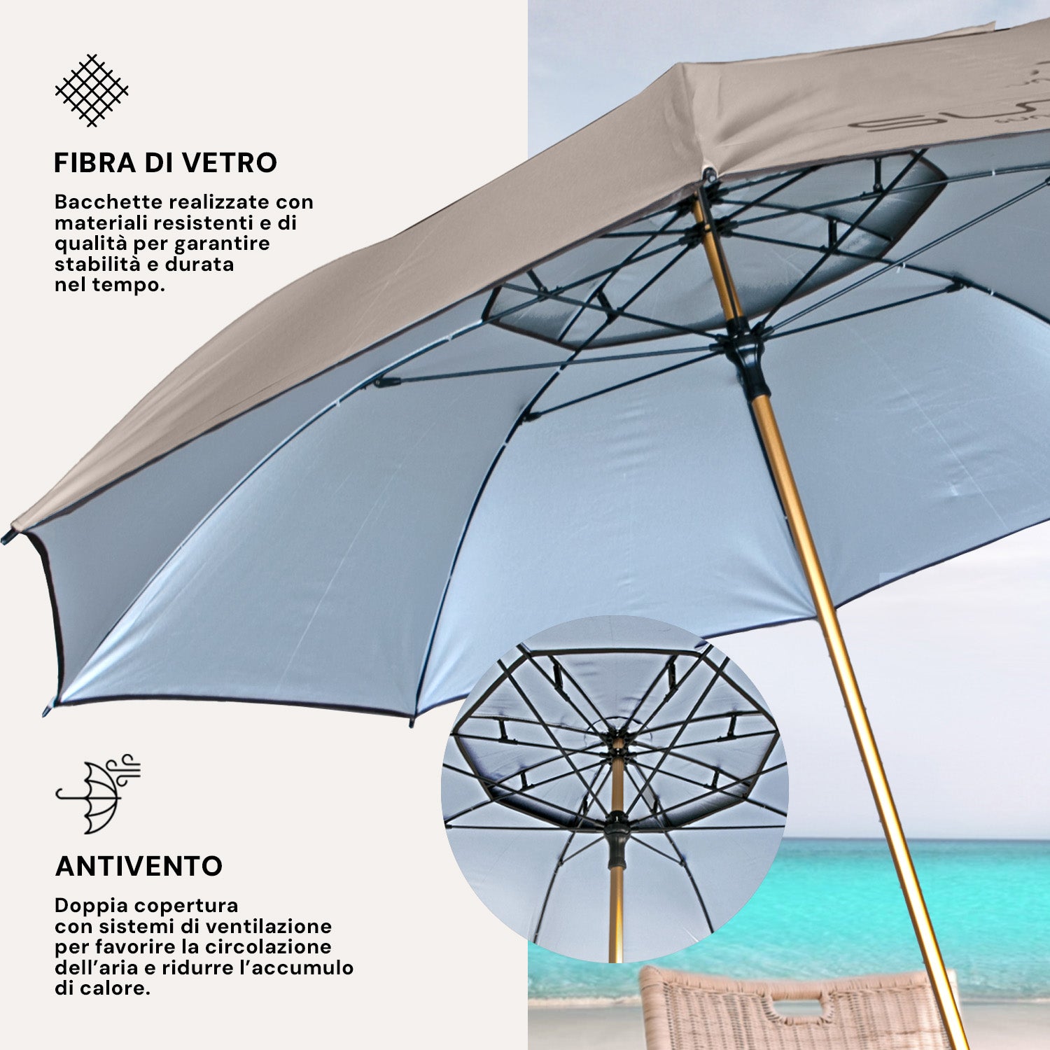 Ombrellone da Esterno con Power Bank Solare - Perletti