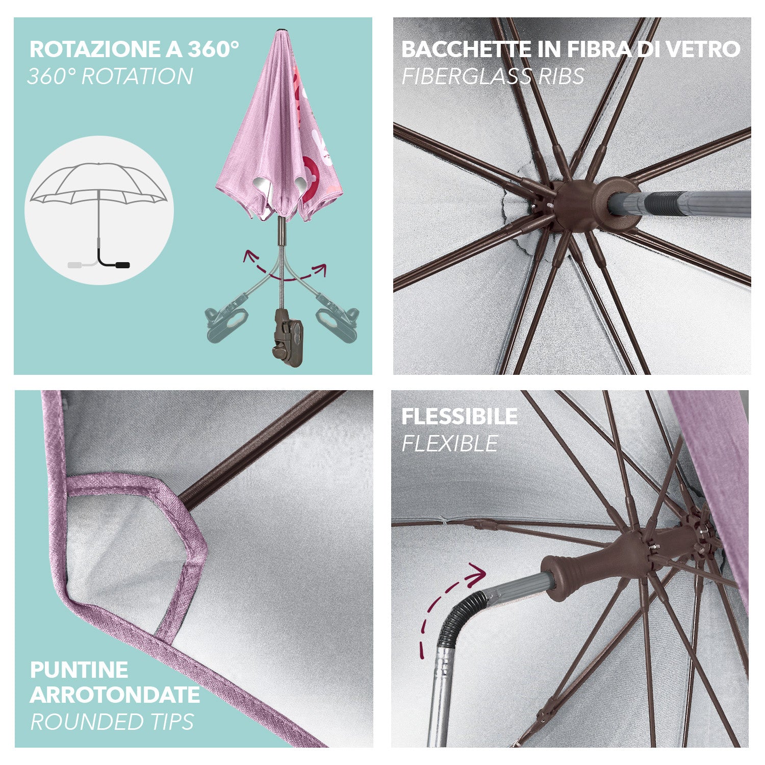 Ombrello Passeggino Universale Stampa Zoo - Perletti