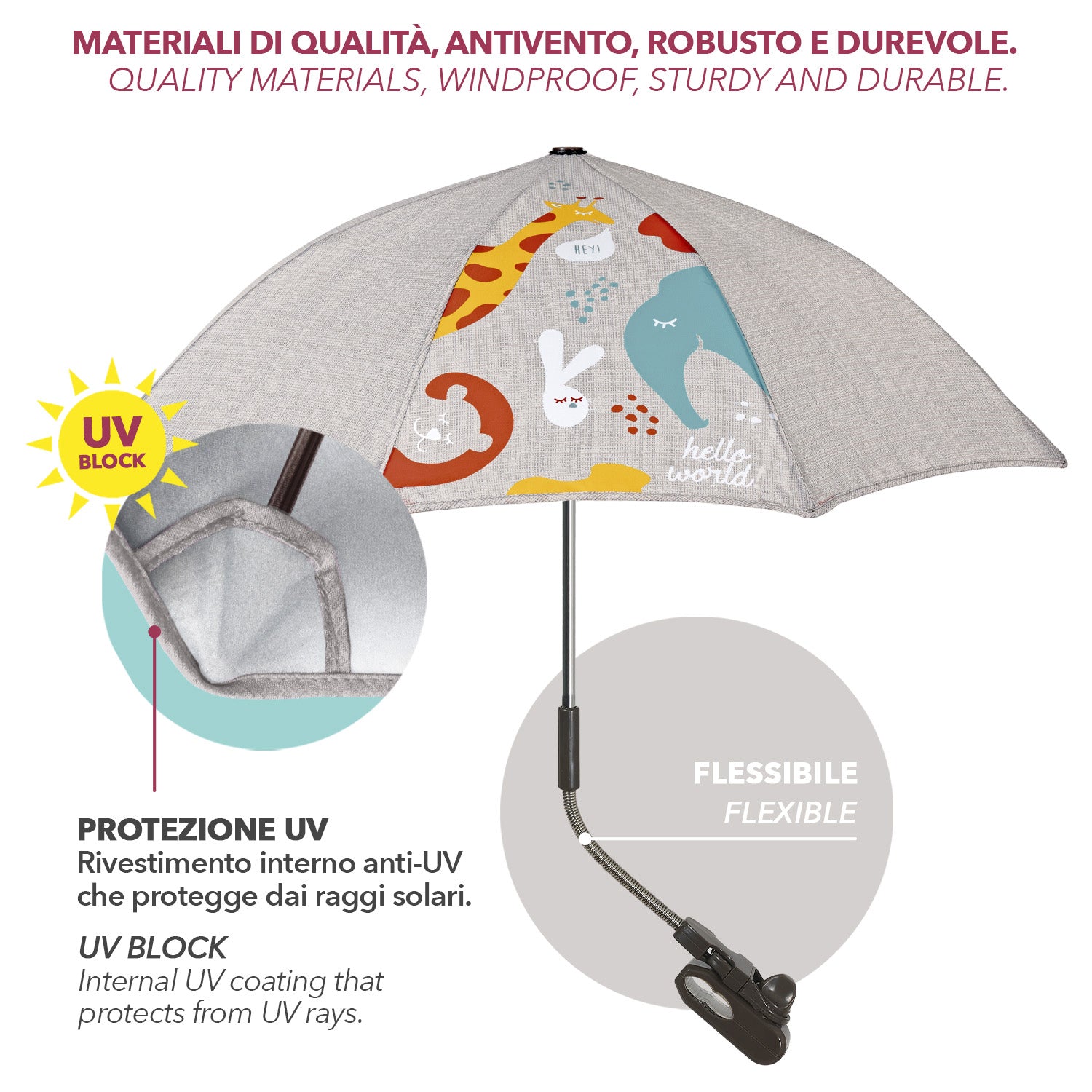 Ombrello Passeggino Universale Stampa Zoo - Perletti