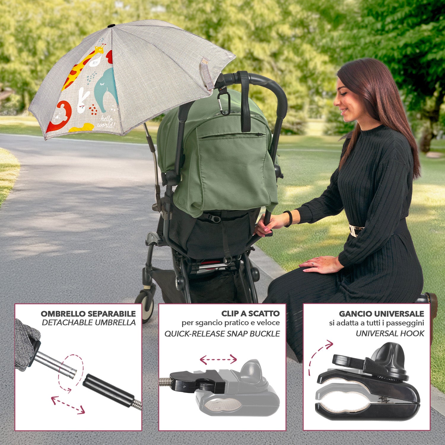 Ombrello Passeggino Universale Stampa Zoo - Perletti