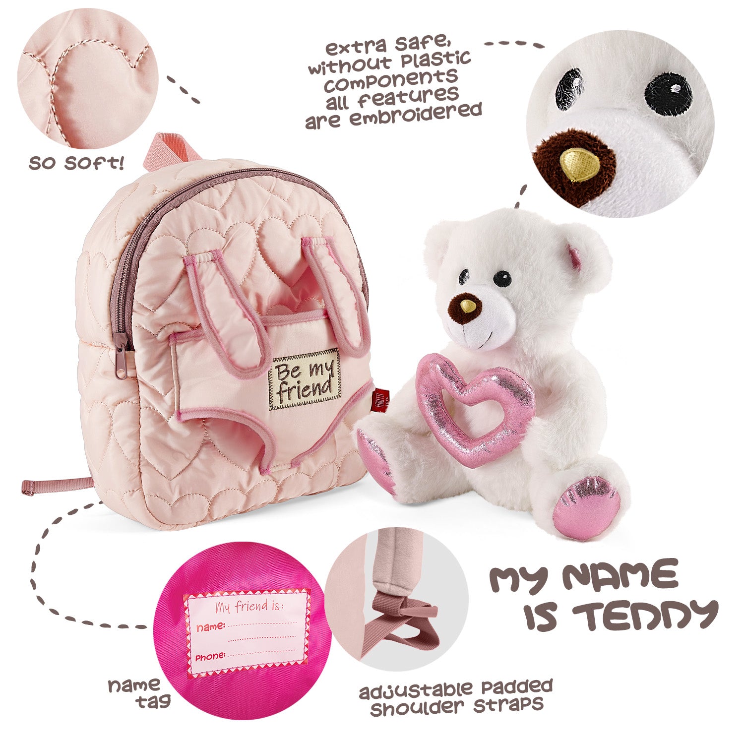 Zainetto Rosa con Orsetto Polare - Perletti