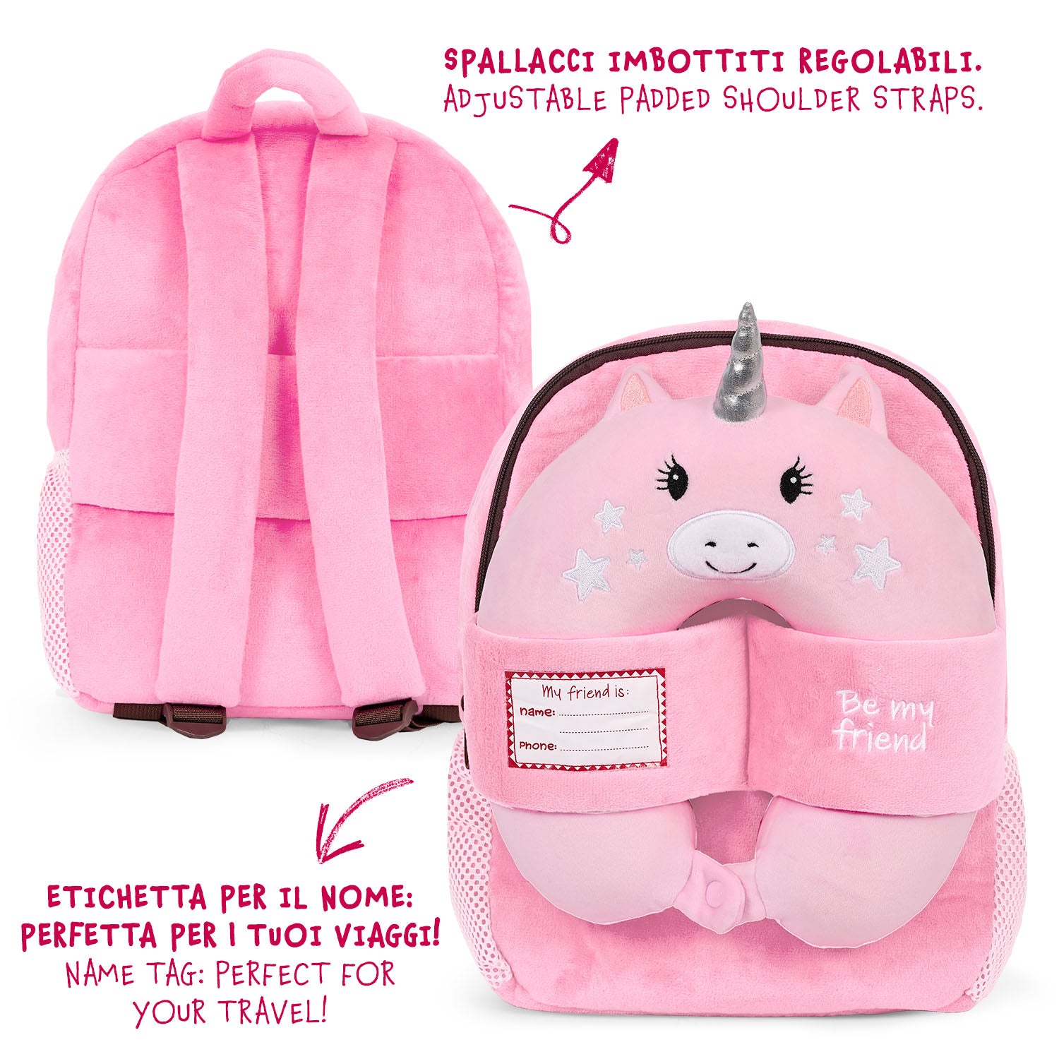 Zainetto con Cuscino da Viaggio Unicorno