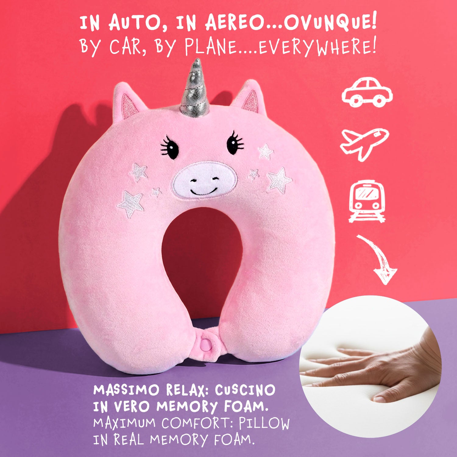 Zainetto con Cuscino da Viaggio Unicorno