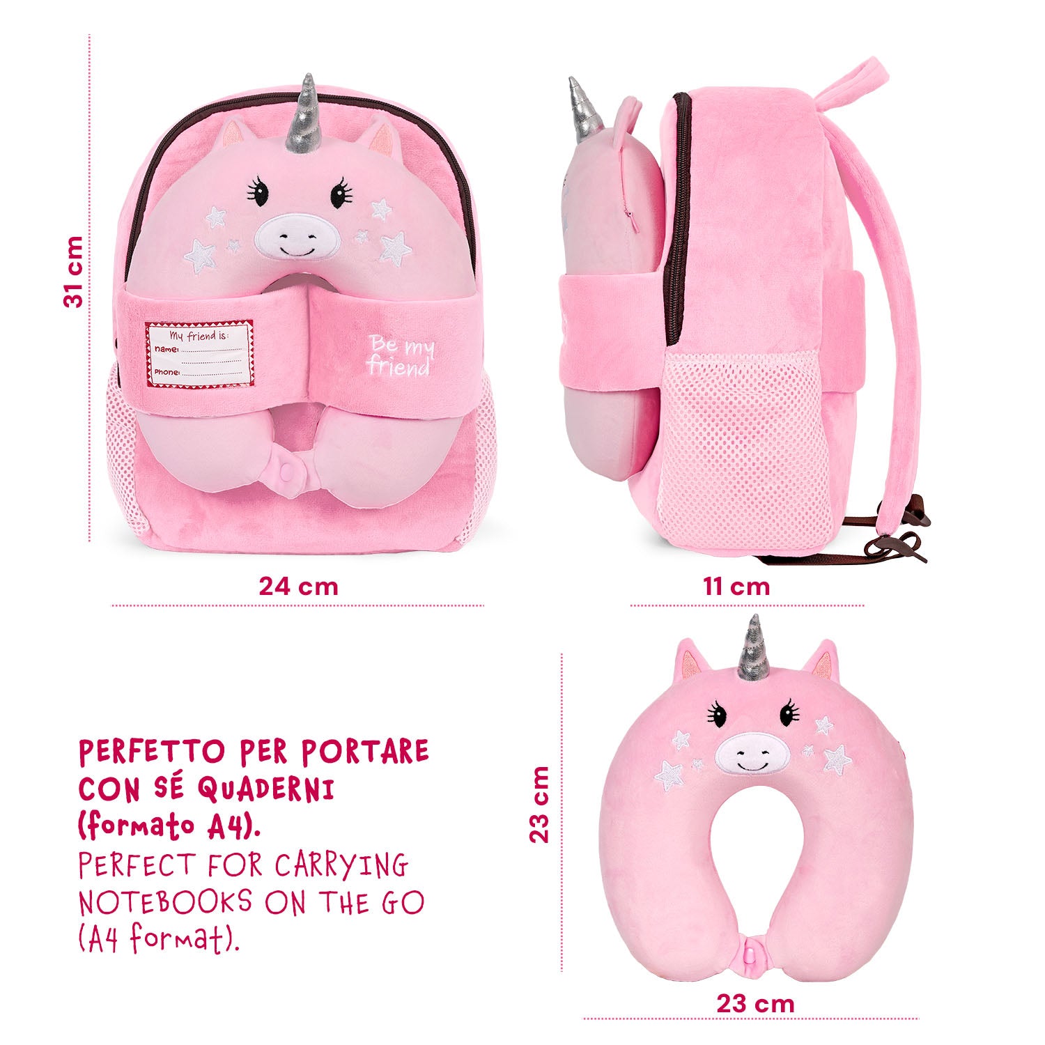 Zainetto con Cuscino da Viaggio Unicorno