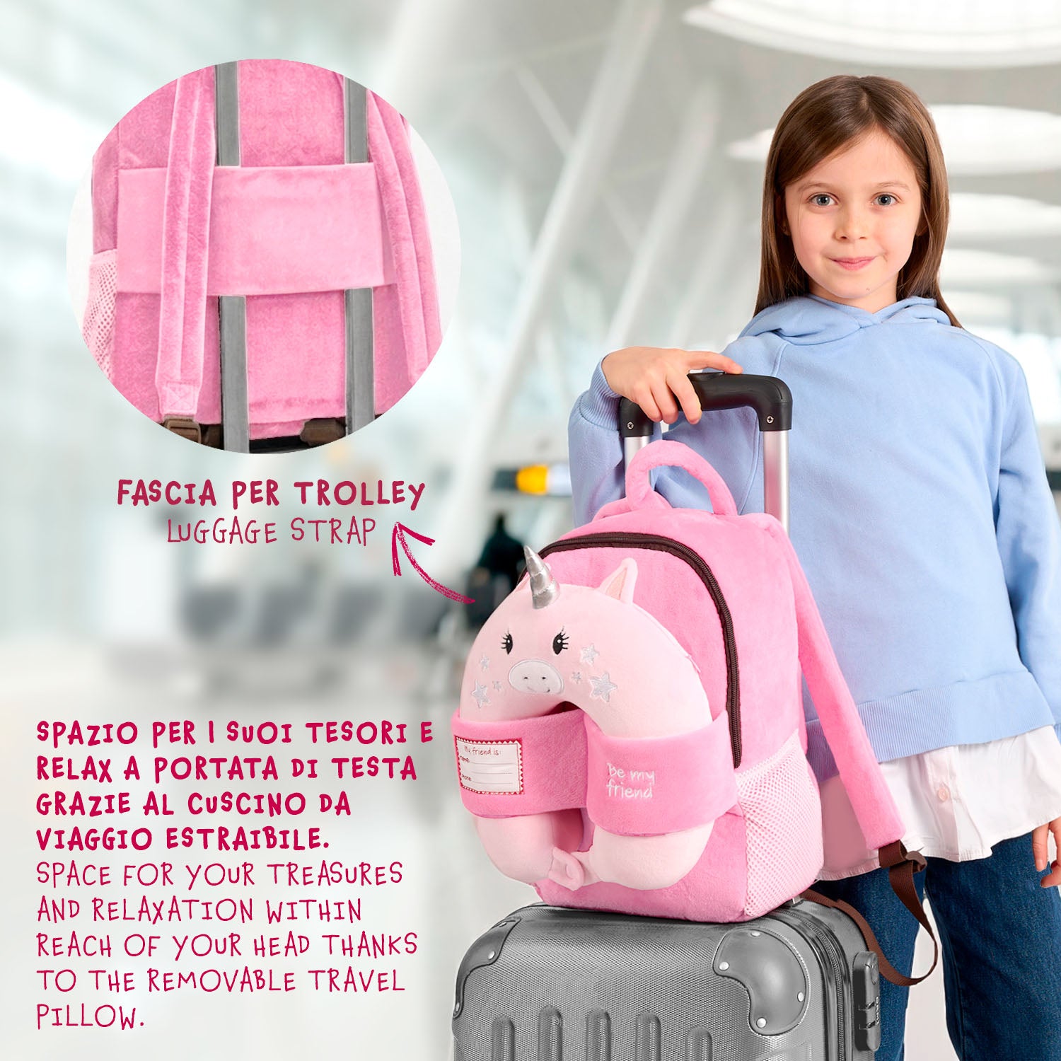 Zainetto con Cuscino da Viaggio Unicorno