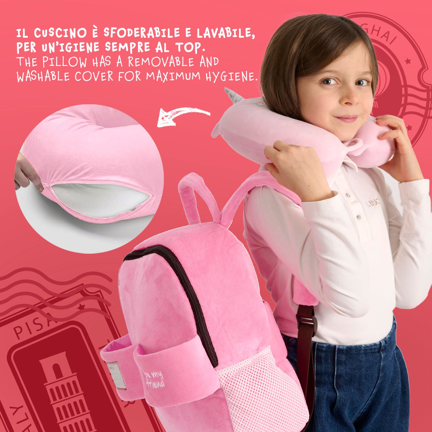 Zainetto con Cuscino da Viaggio Unicorno