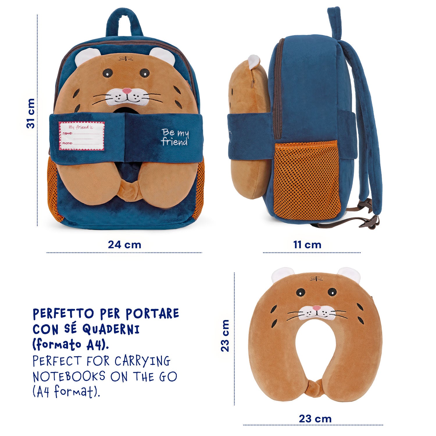 Zainetto con Cuscino da Viaggio Gatto
