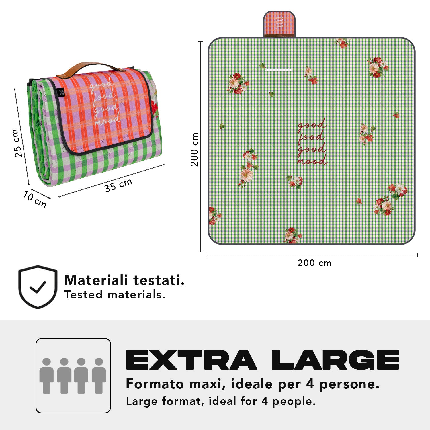 Telo Picnic Adulto Vichy Floreale - Perletti