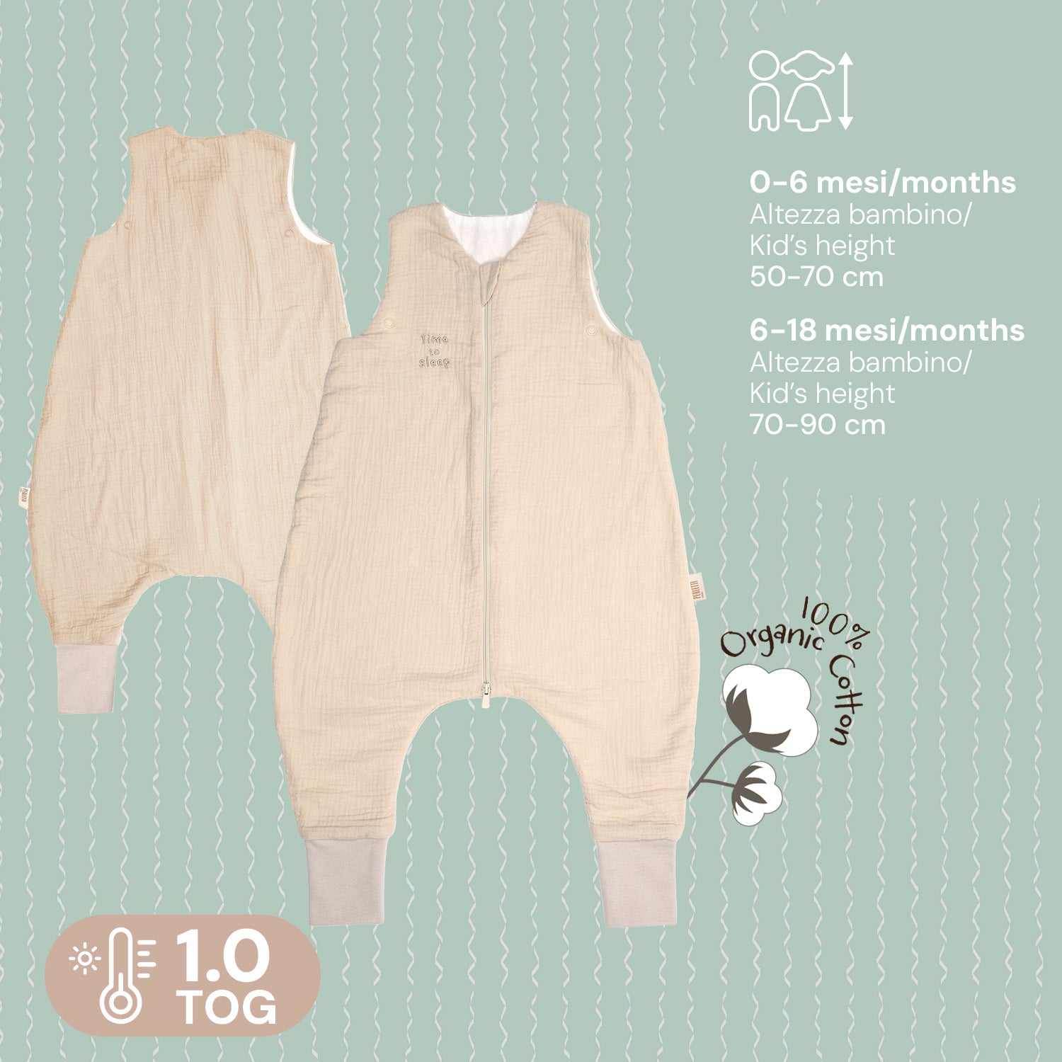 Sacco Nanna 1.0 TOG in Cotone Organico con Piedini - Perletti