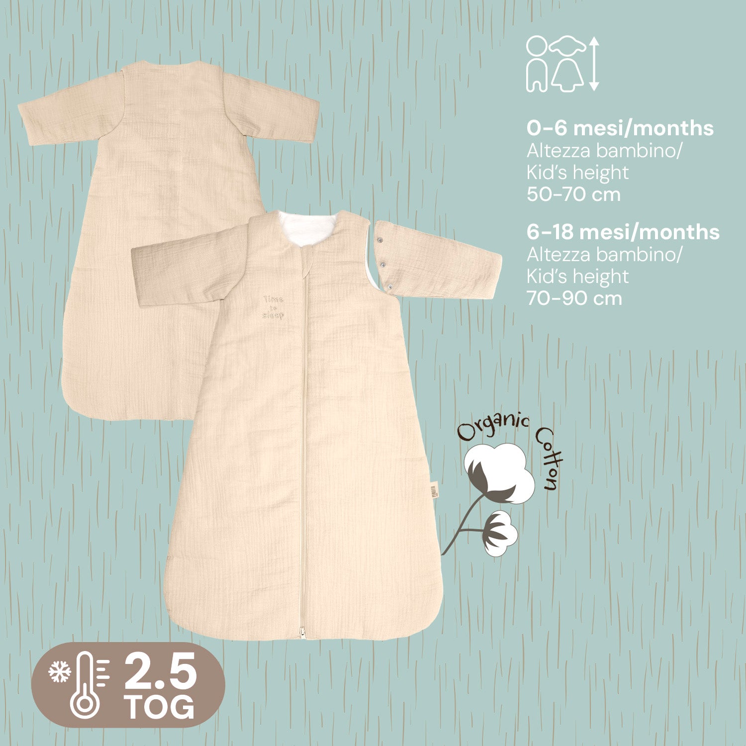 Sacco Nanna 2.5 TOG in Cotone Organico con Maniche Staccabili - Perletti