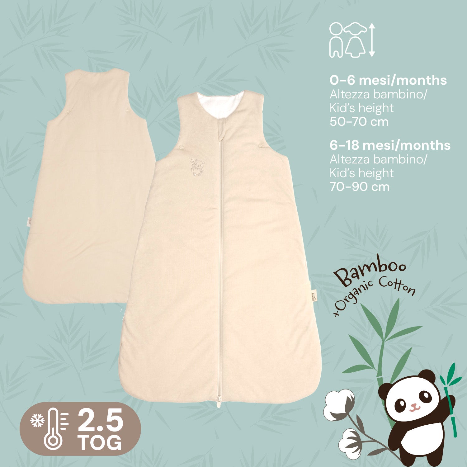Sacco Nanna 2.5 TOG in Cotone Organico e Bambù - Perletti