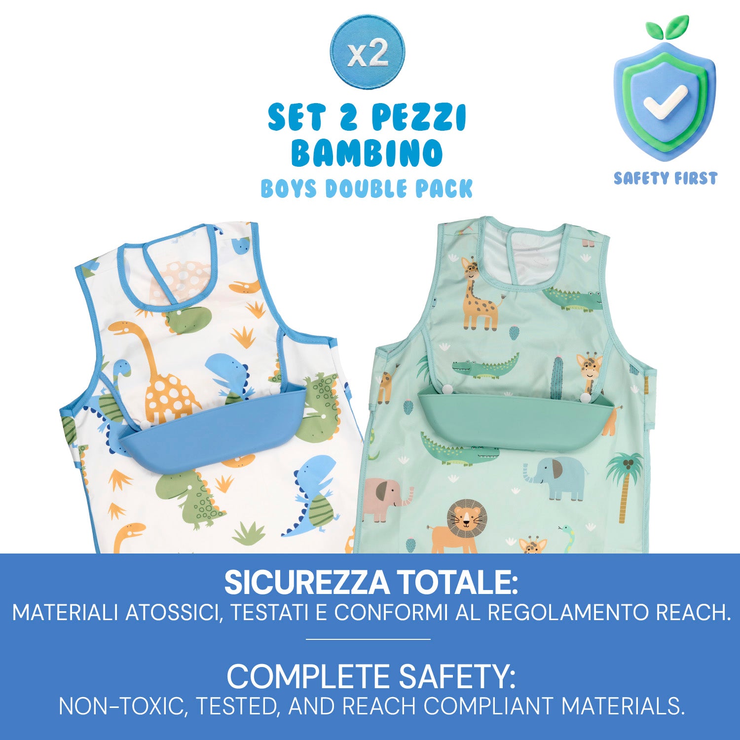 Bavaglino Impermeabile - Pack Doppio Bambino - Perletti