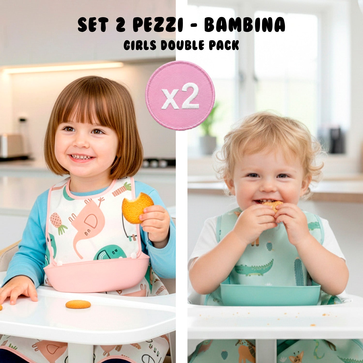 Bavaglino Impermeabile - Pack Doppio Bambina - Perletti