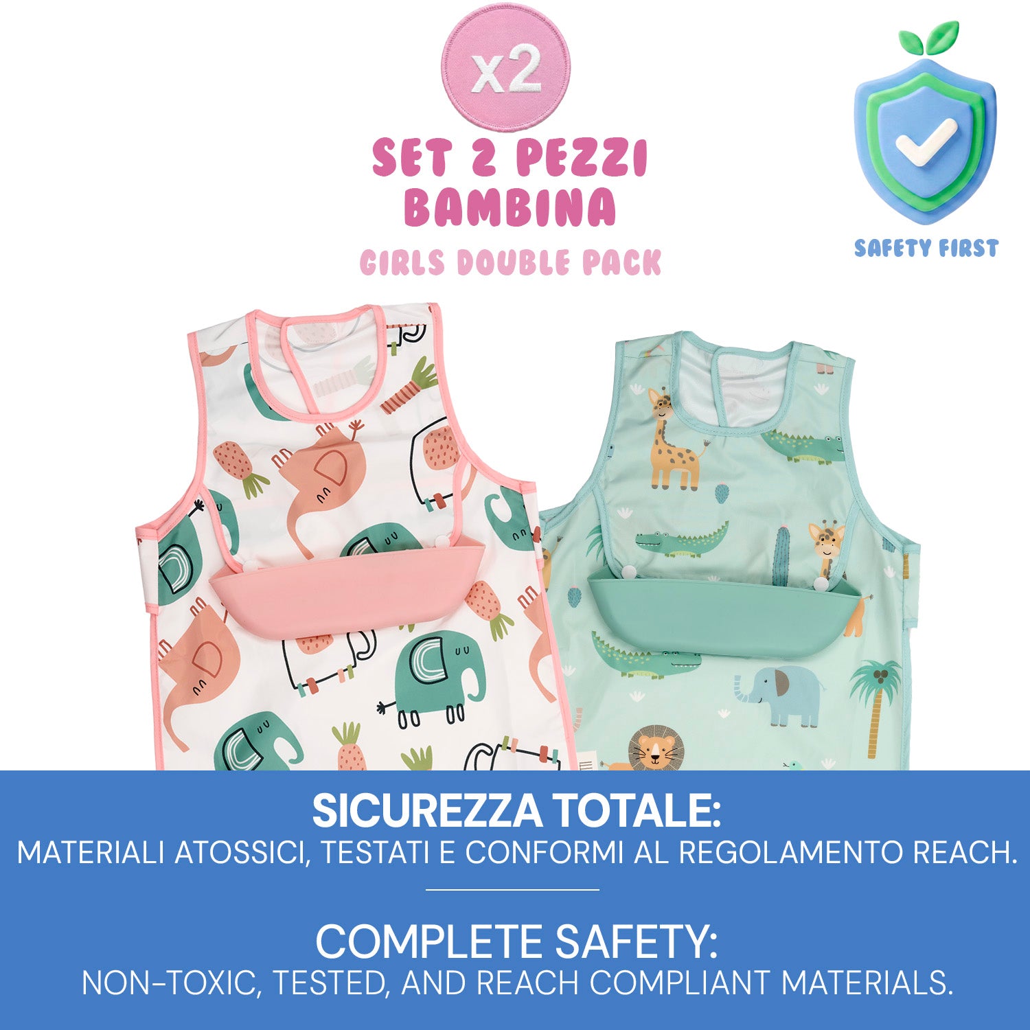 Bavaglino Impermeabile - Pack Doppio Bambina - Perletti