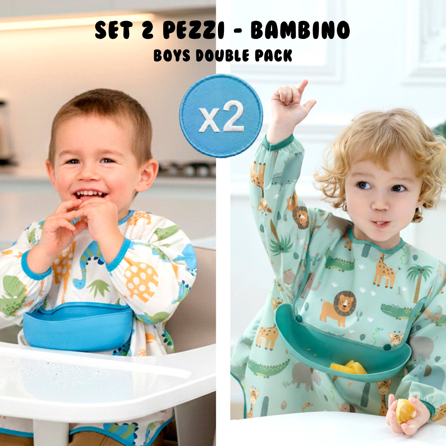Bavaglino Impermeabile con Maniche - Pack Doppio Bambino - Perletti
