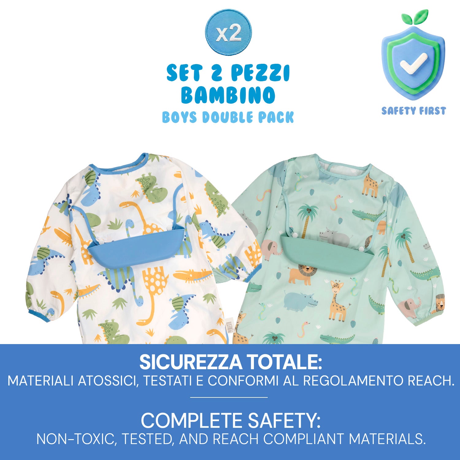 Bavaglino Impermeabile con Maniche - Pack Doppio Bambino - Perletti