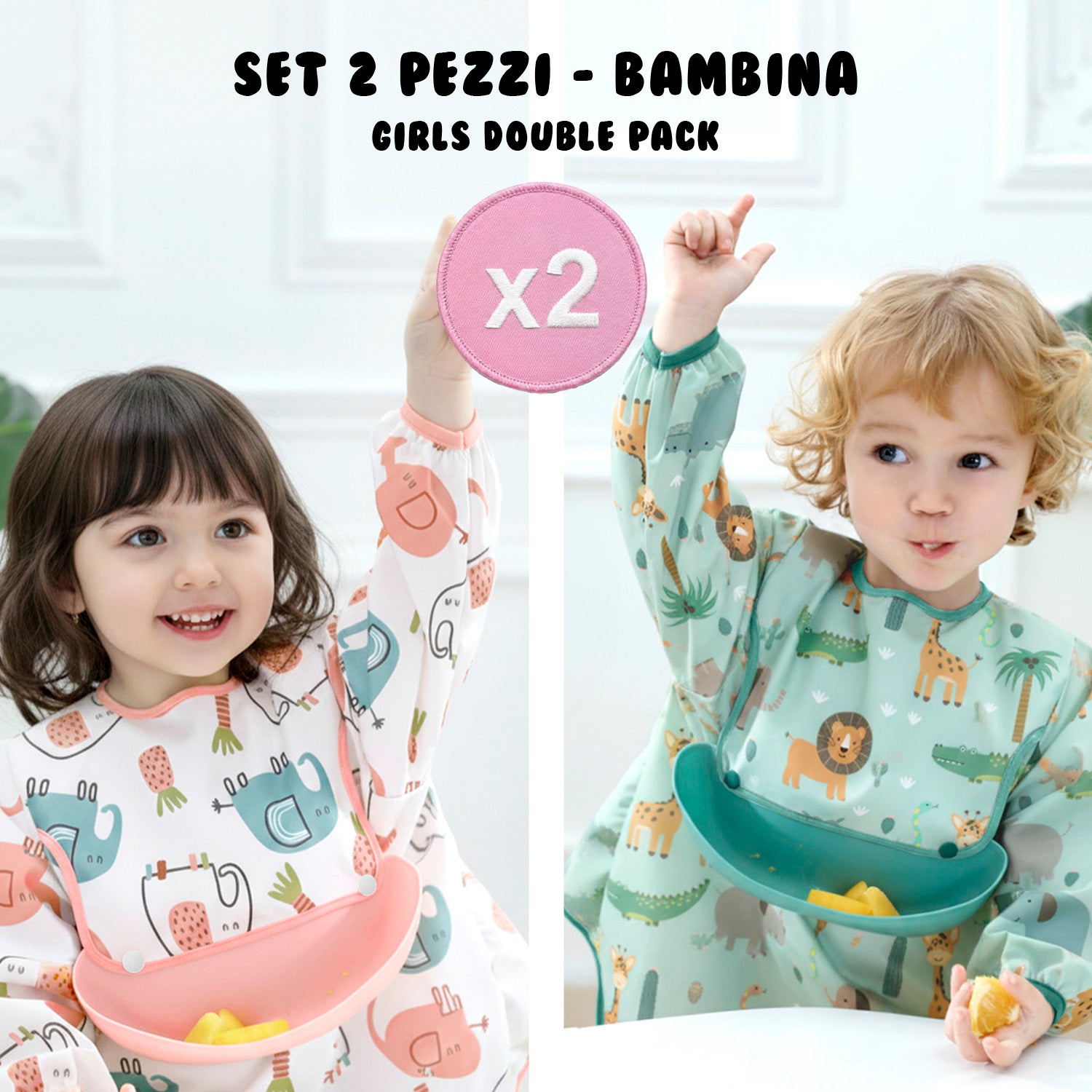 Bavaglino Impermeabile con Maniche - Pack Doppio Bambina - Perletti
