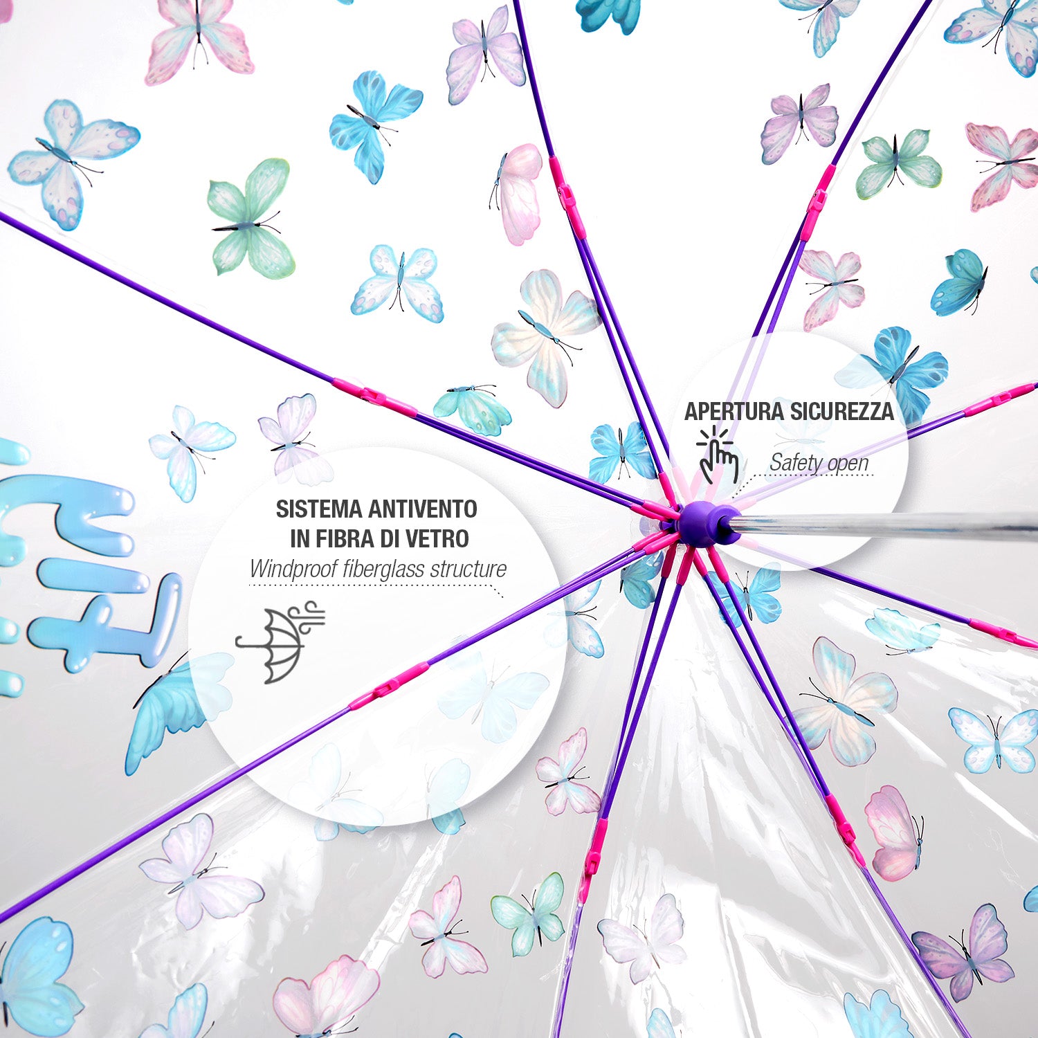 Ombrello Trasparente Farfalle - Perletti