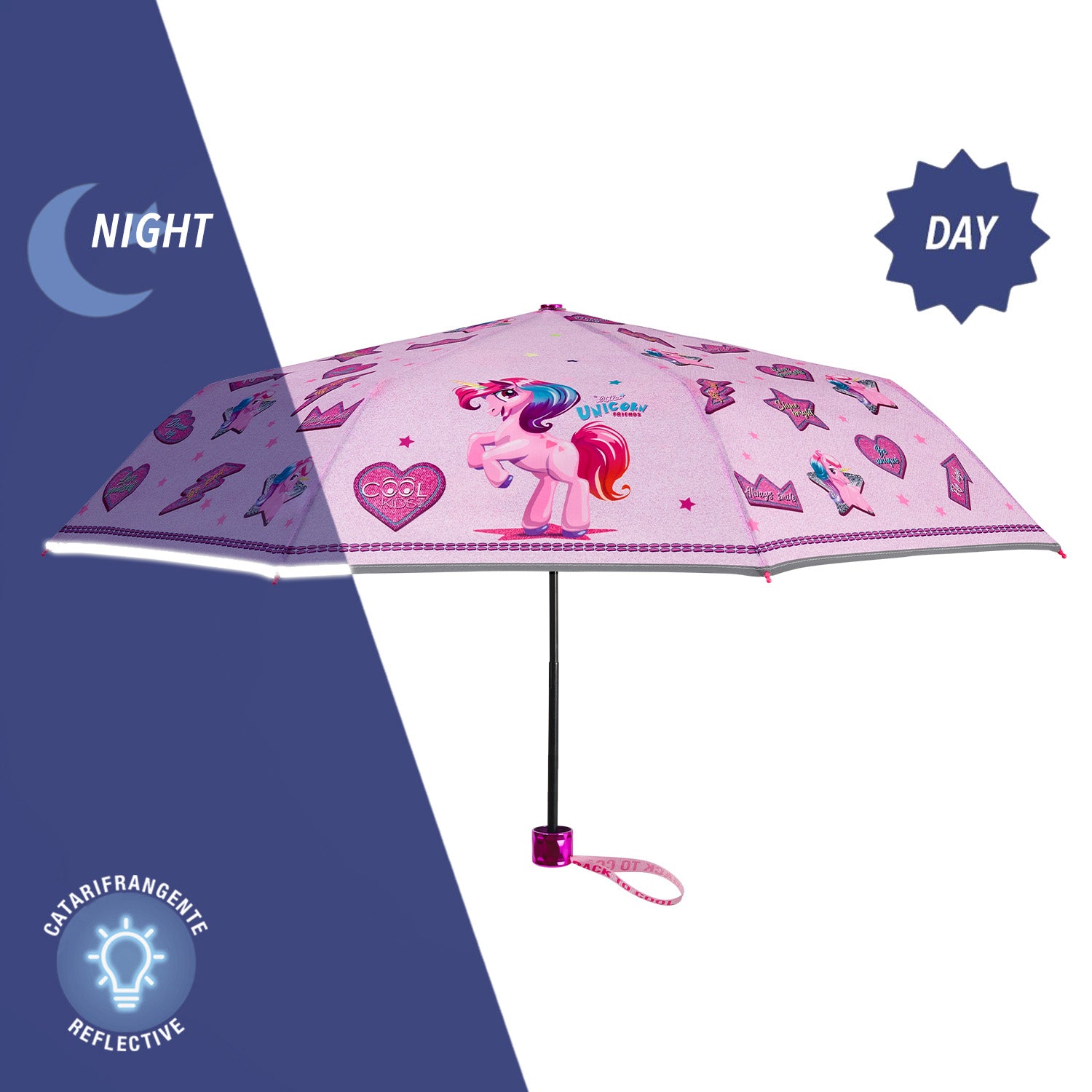 Ombrello Unicorno Rosa con Cuori e Stelle - Perletti