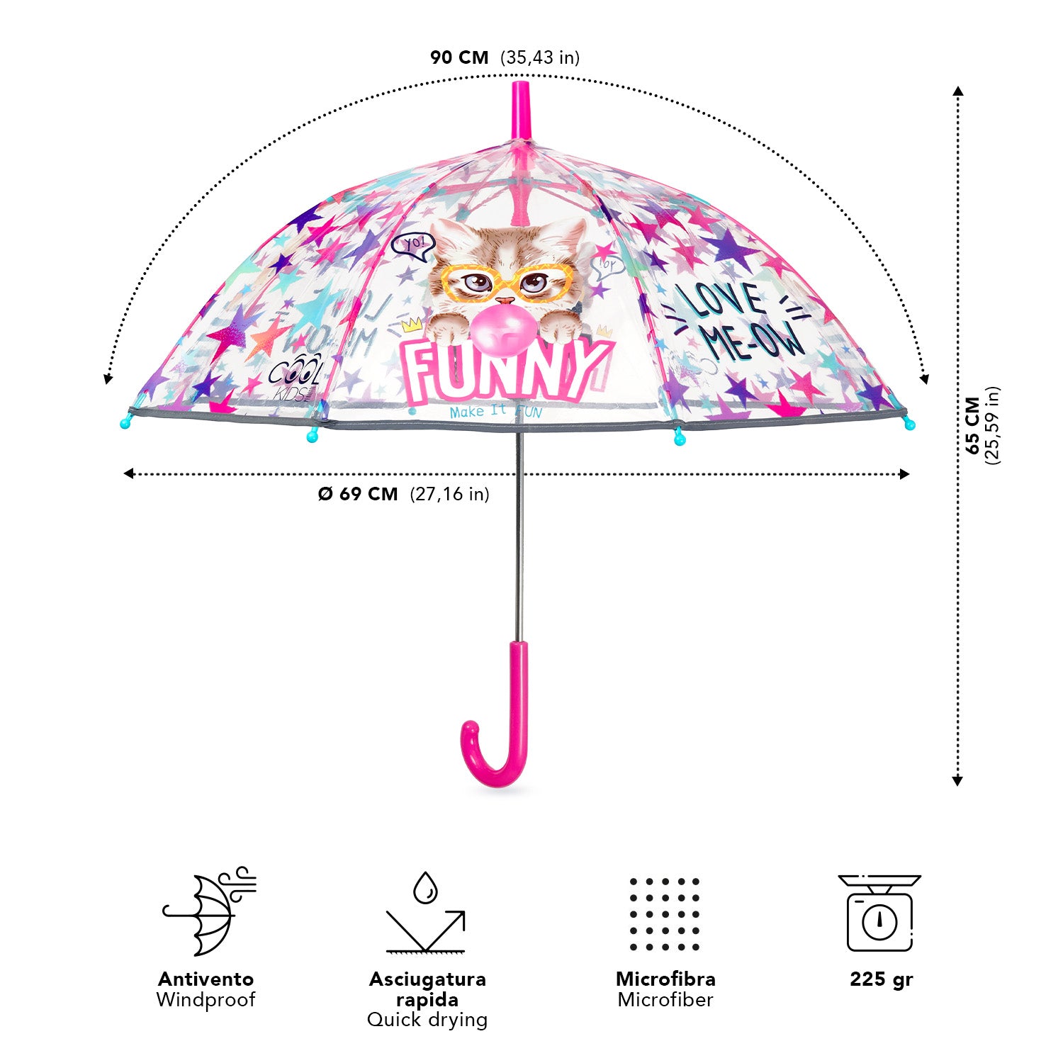 Ombrello Trasparente Funny Cat