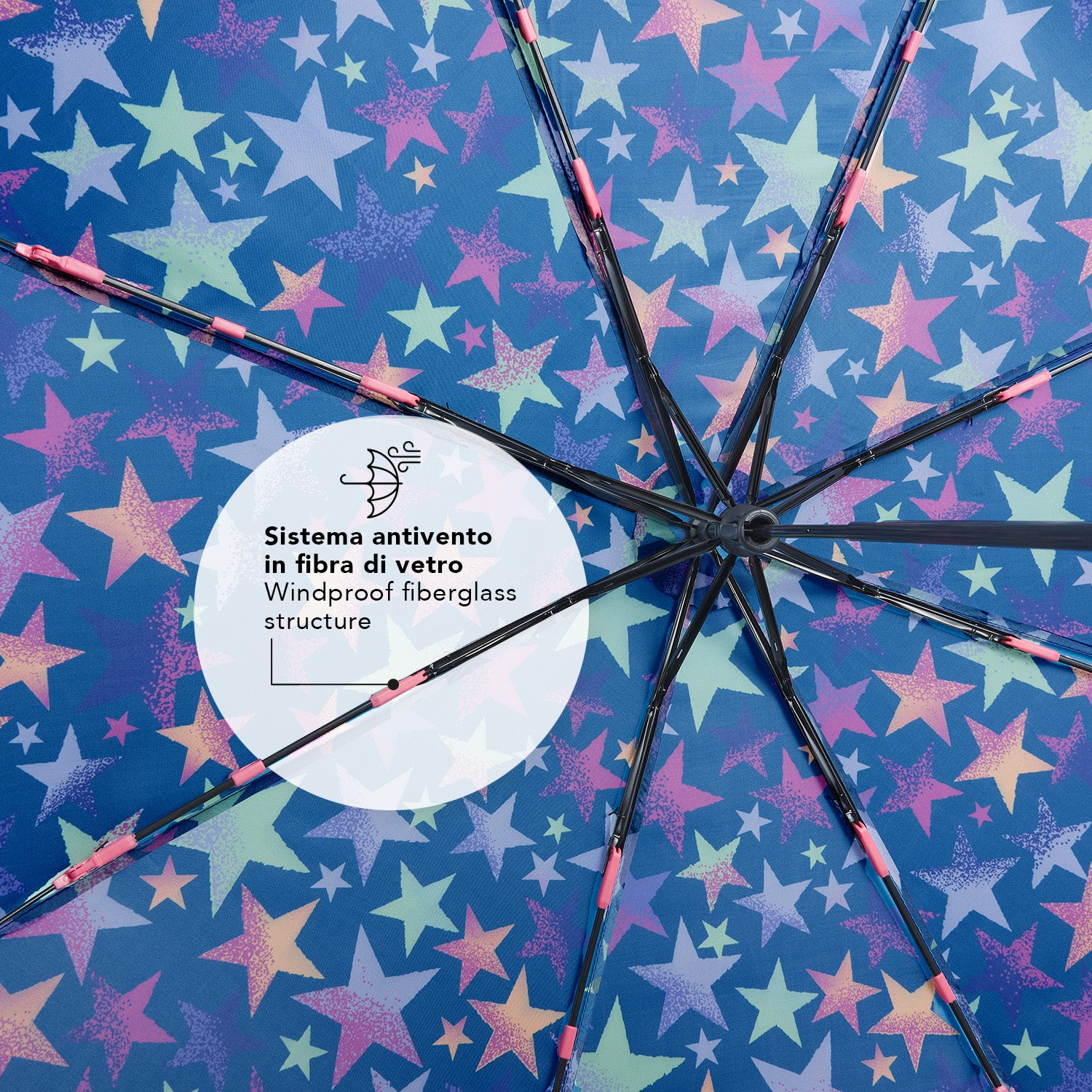 Ombrello Mini con Stelle Multicolore - Perletti