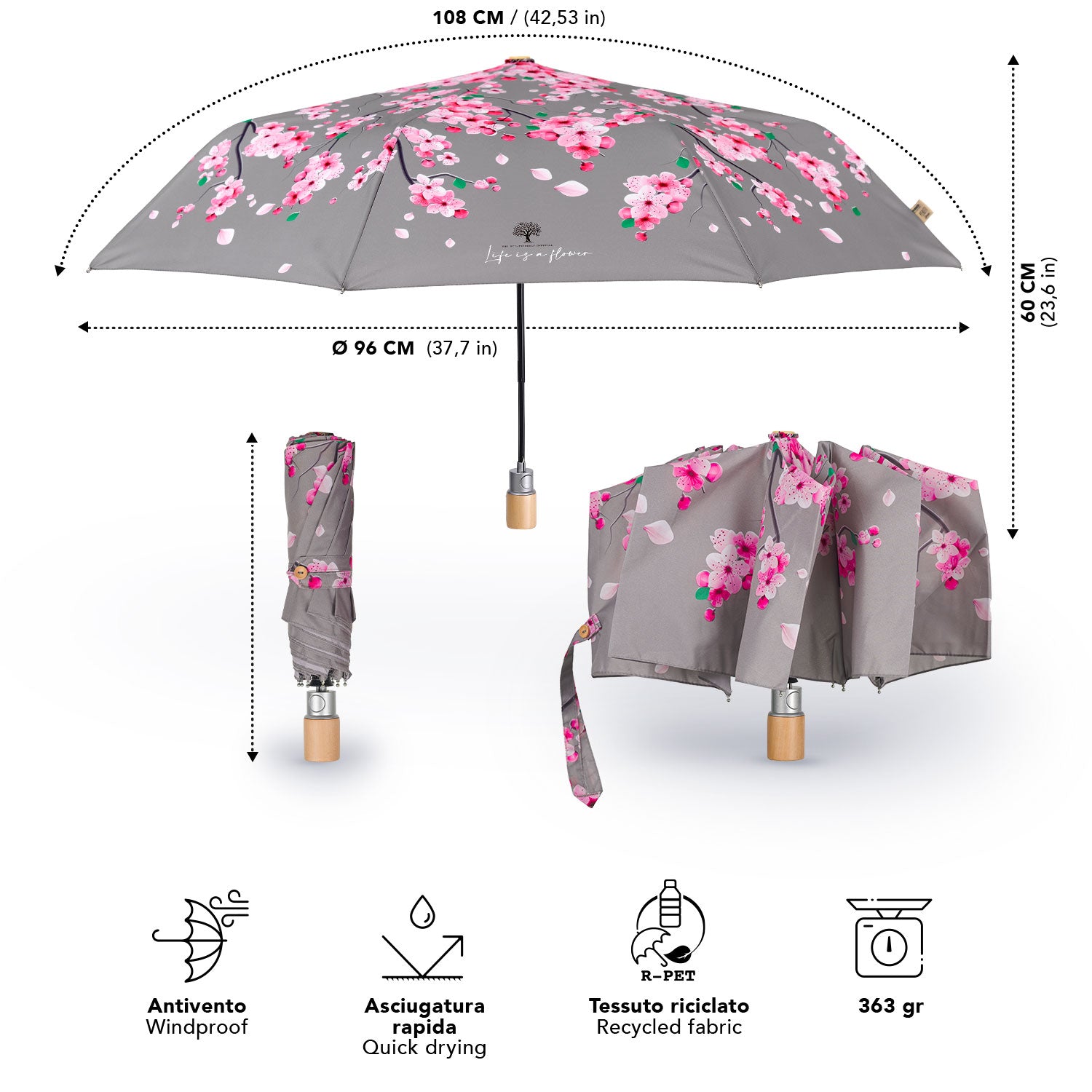 Ombrello Green Automatico Fiori di Ciliegio - Perletti