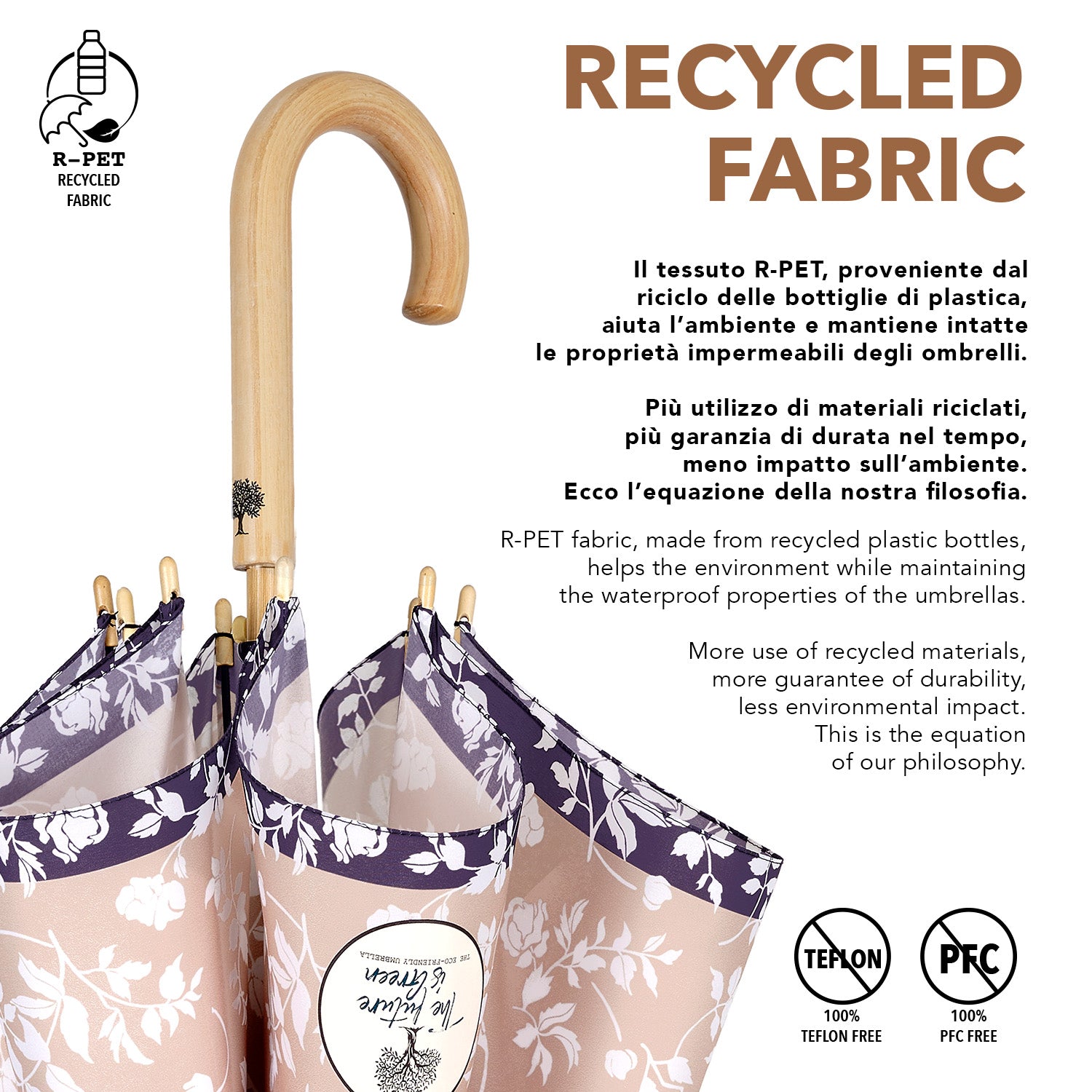 Ombrello Green Lungo Fiore Bianco - Perletti