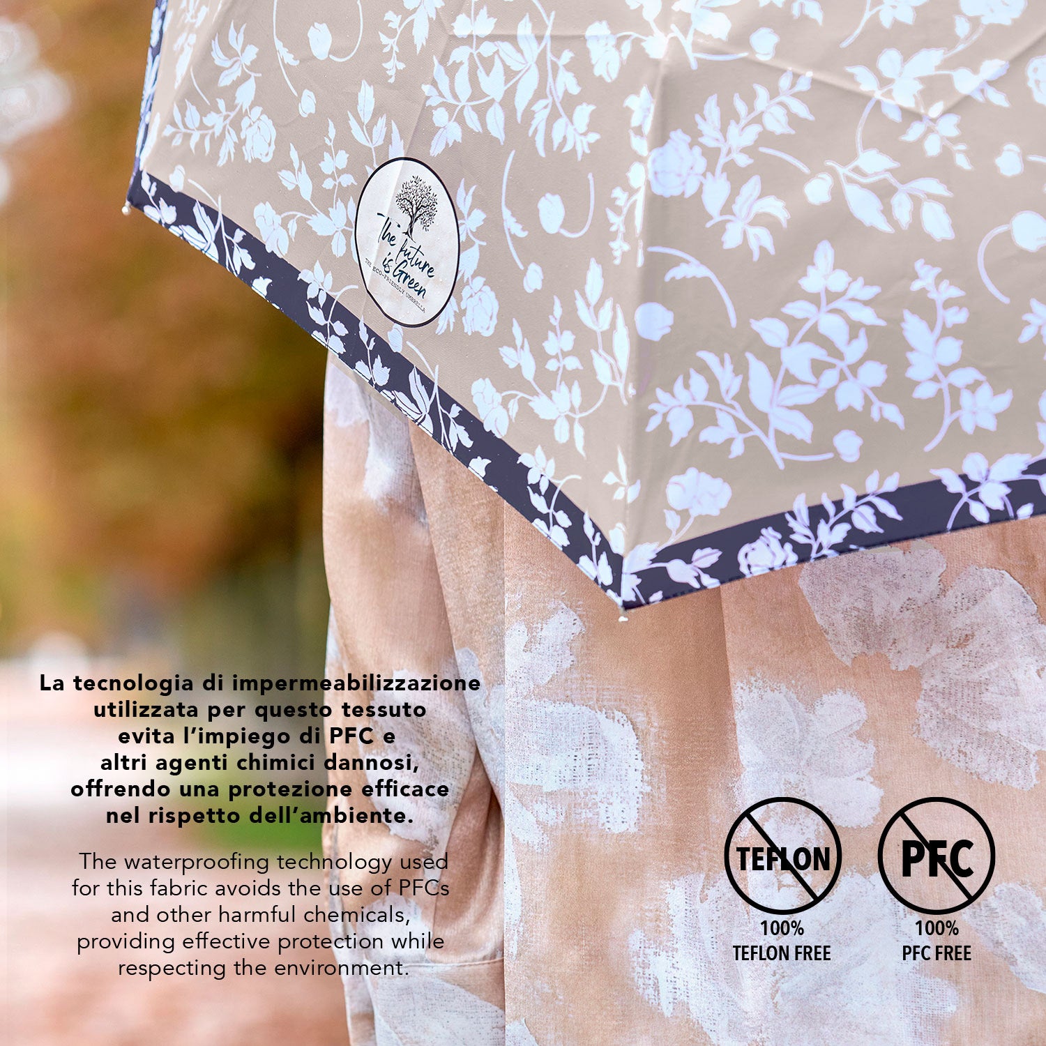 Ombrello Green Lungo Fiore Bianco - Perletti