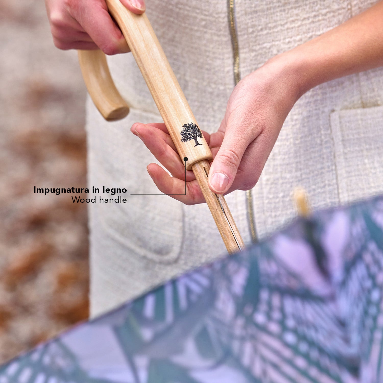 Ombrello Green Lungo Fiore Bianco - Perletti