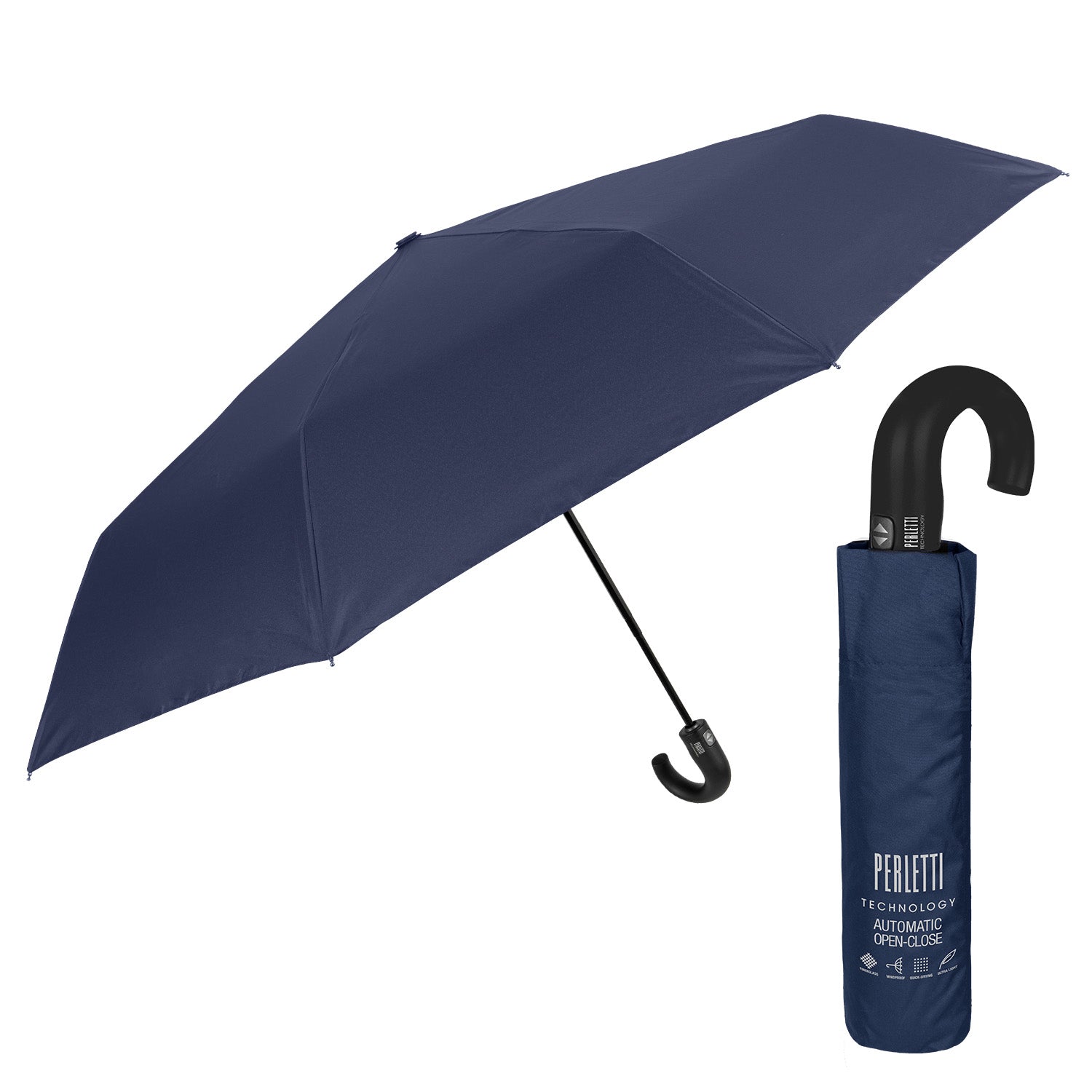 Ombrello Automatico Uomo Perletti - Blu, Antivento E Compatto - Foto 4
