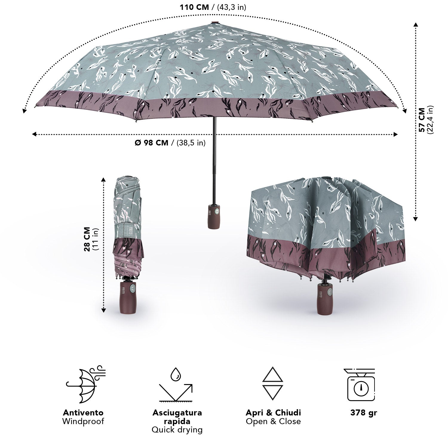 Ombrello Apri e Chiudi Fiore Astratto - Perletti