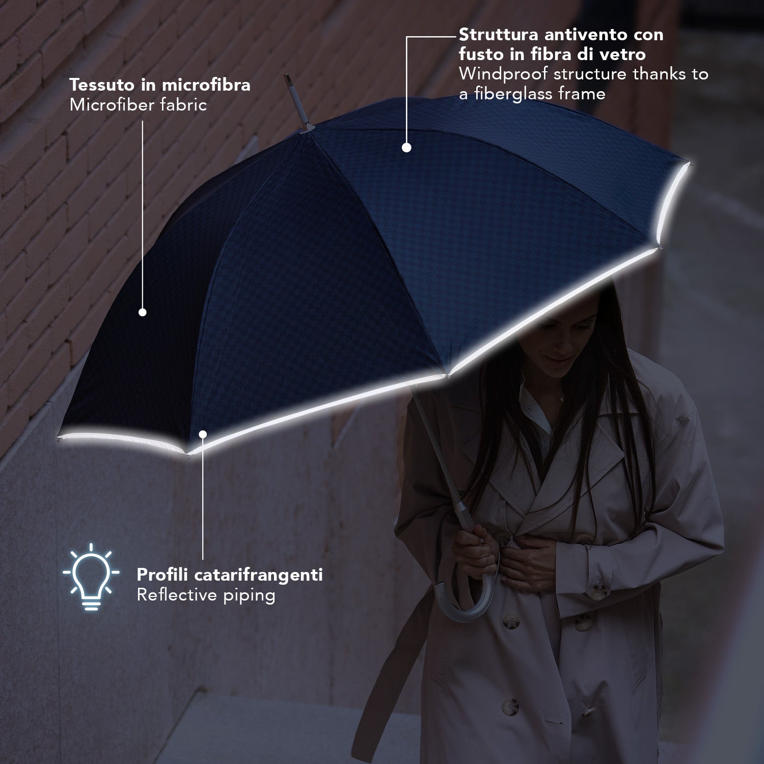 Ombrello Bordo Catarifrangente a Scacchi - Perletti