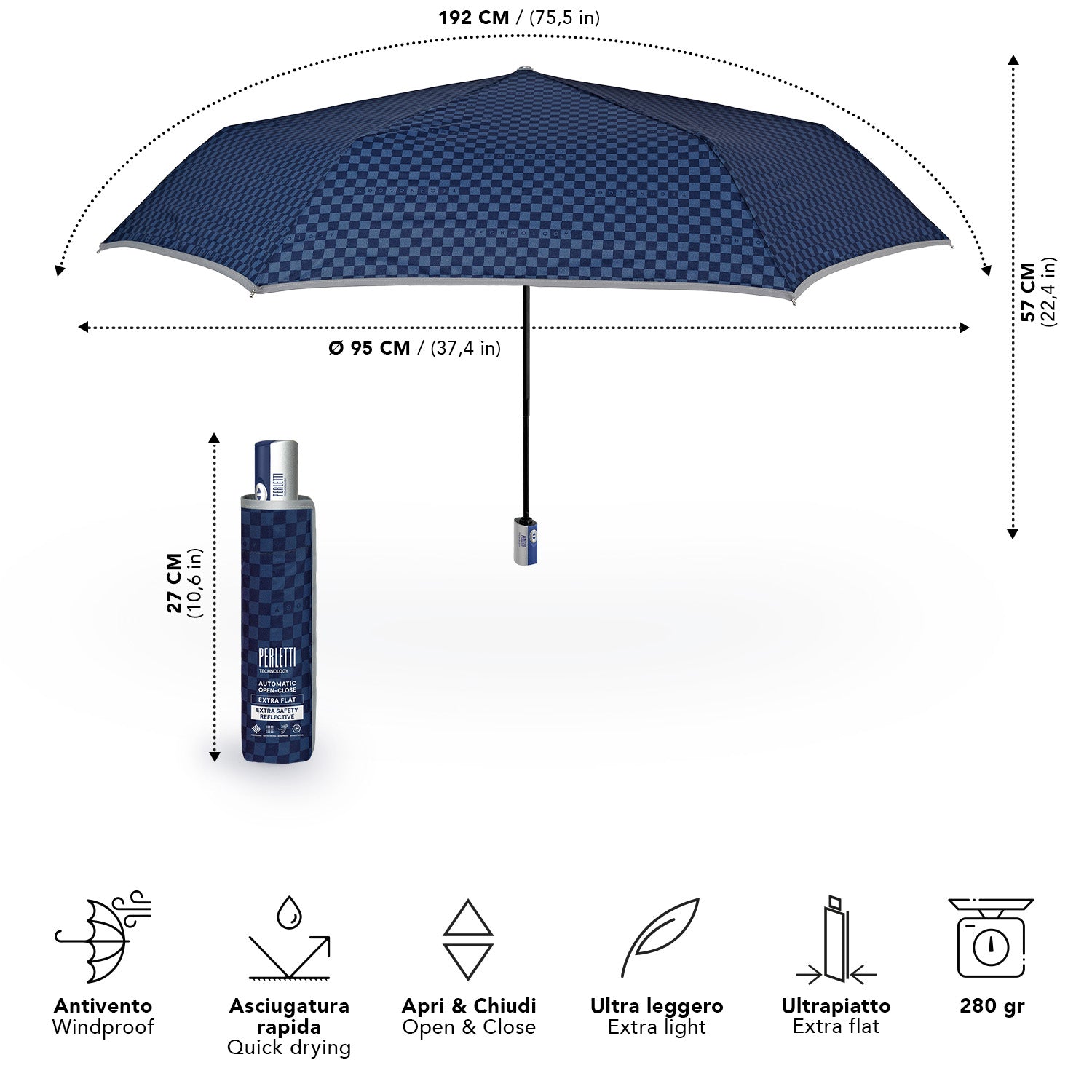 Ombrello Extra Piatto Apri e Chiudi Riflettente