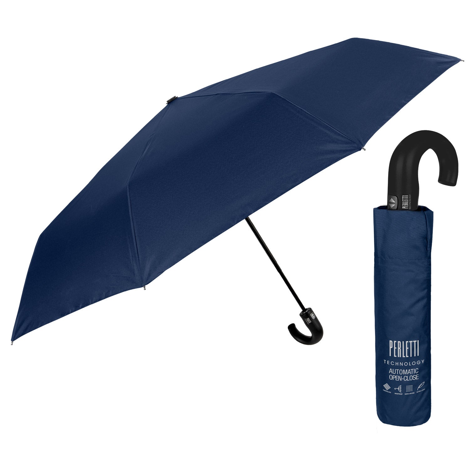 Ombrello Technology Tinta Unita con Manico Curvo - Perletti