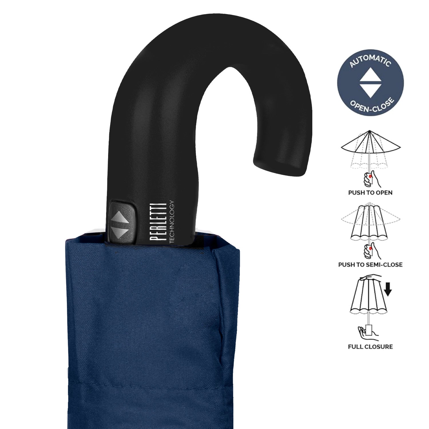Ombrello Technology Tinta Unita con Manico Curvo - Perletti