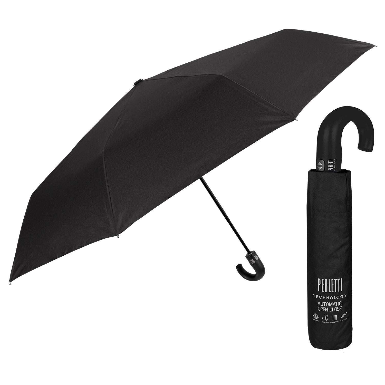 Ombrello Technology Tinta Unita con Manico Curvo - Perletti