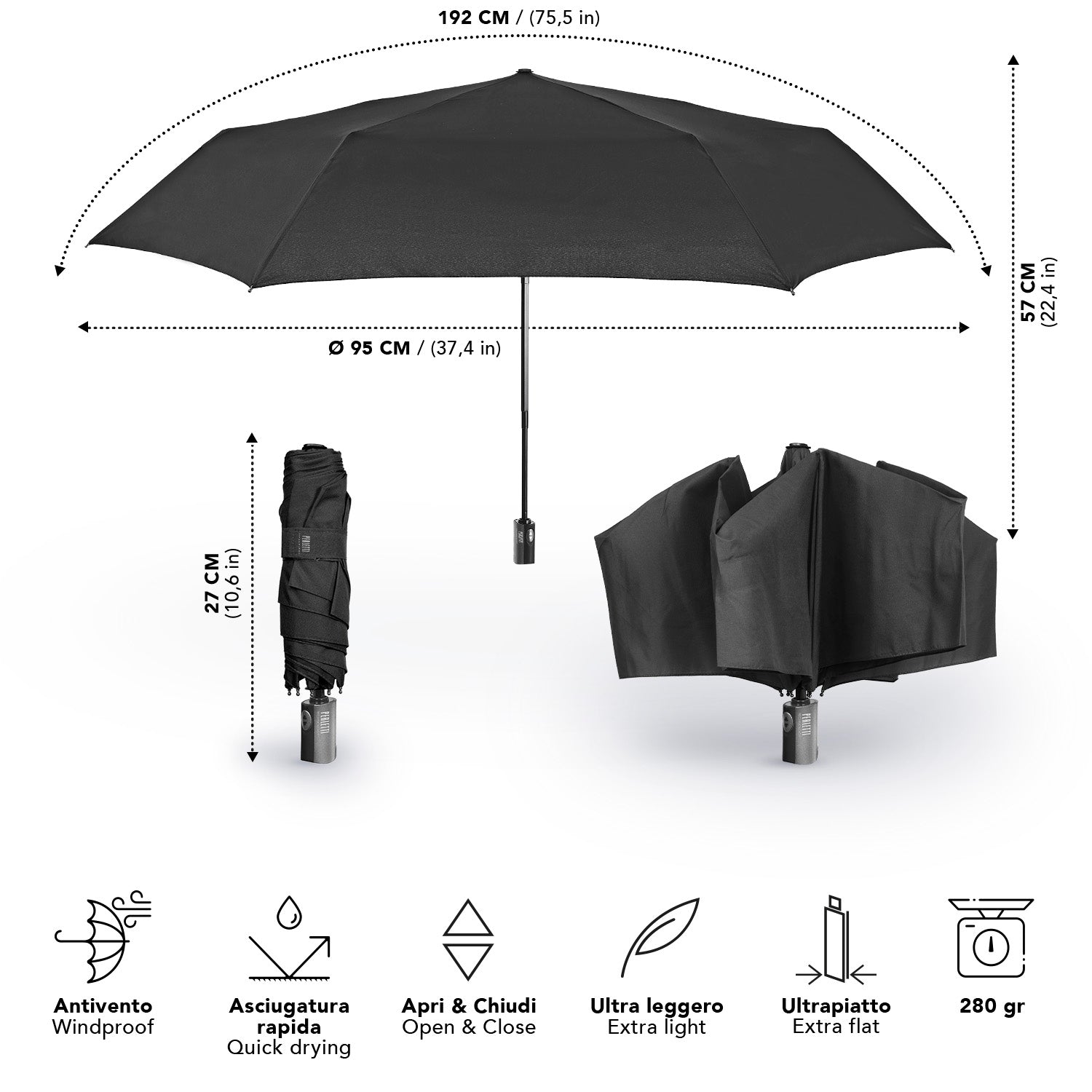 Ombrello Nero Extra Piatto - Perletti