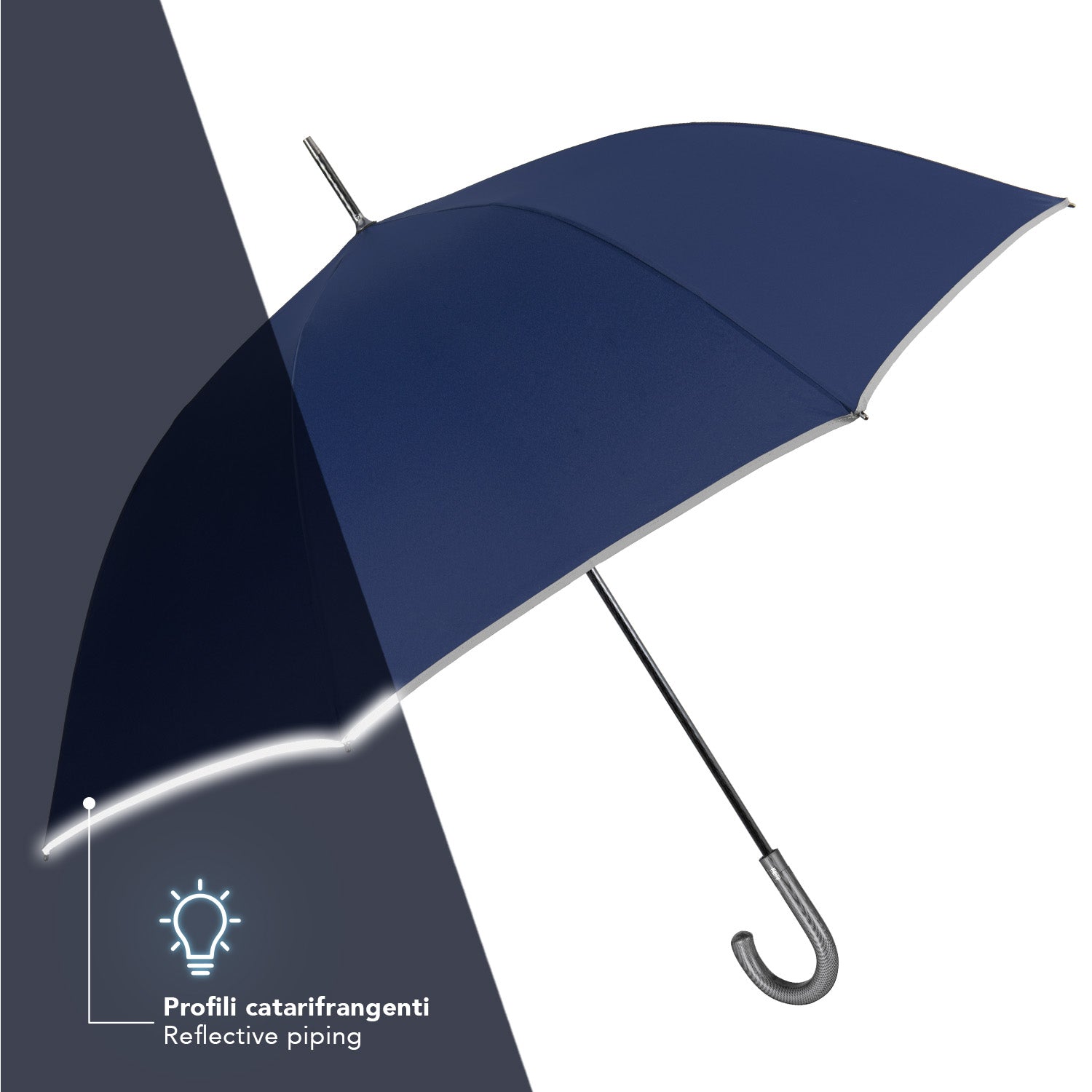 Ombrello Bordo Catarifrangente: Manico Curvo e Sicurezza