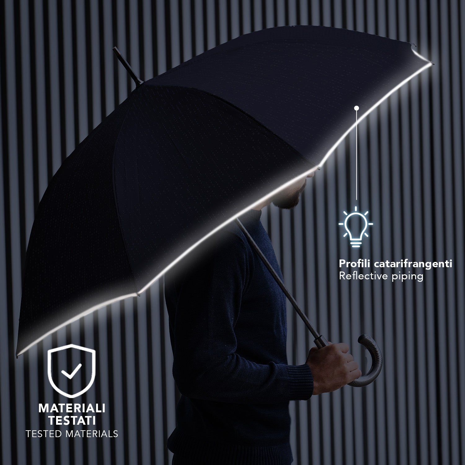 Ombrello Bordo Catarifrangente Manico Curvo - Perletti