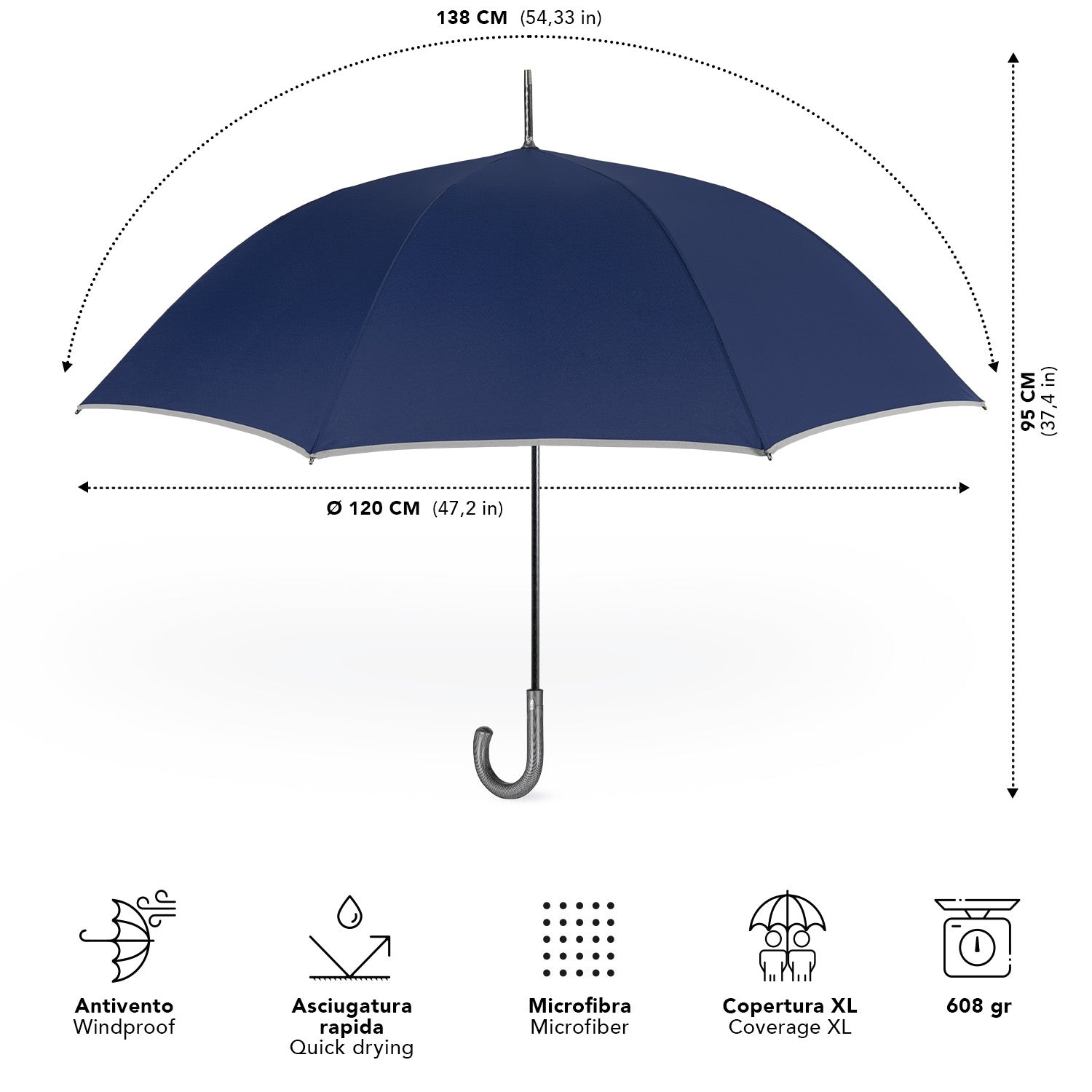 Ombrello Bordo Catarifrangente Manico Curvo - Perletti