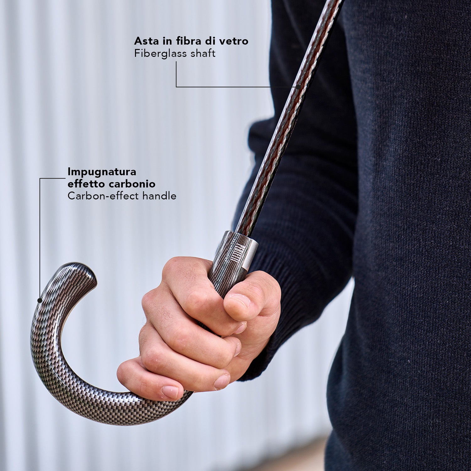 Ombrello Bordo Catarifrangente Manico Curvo - Perletti