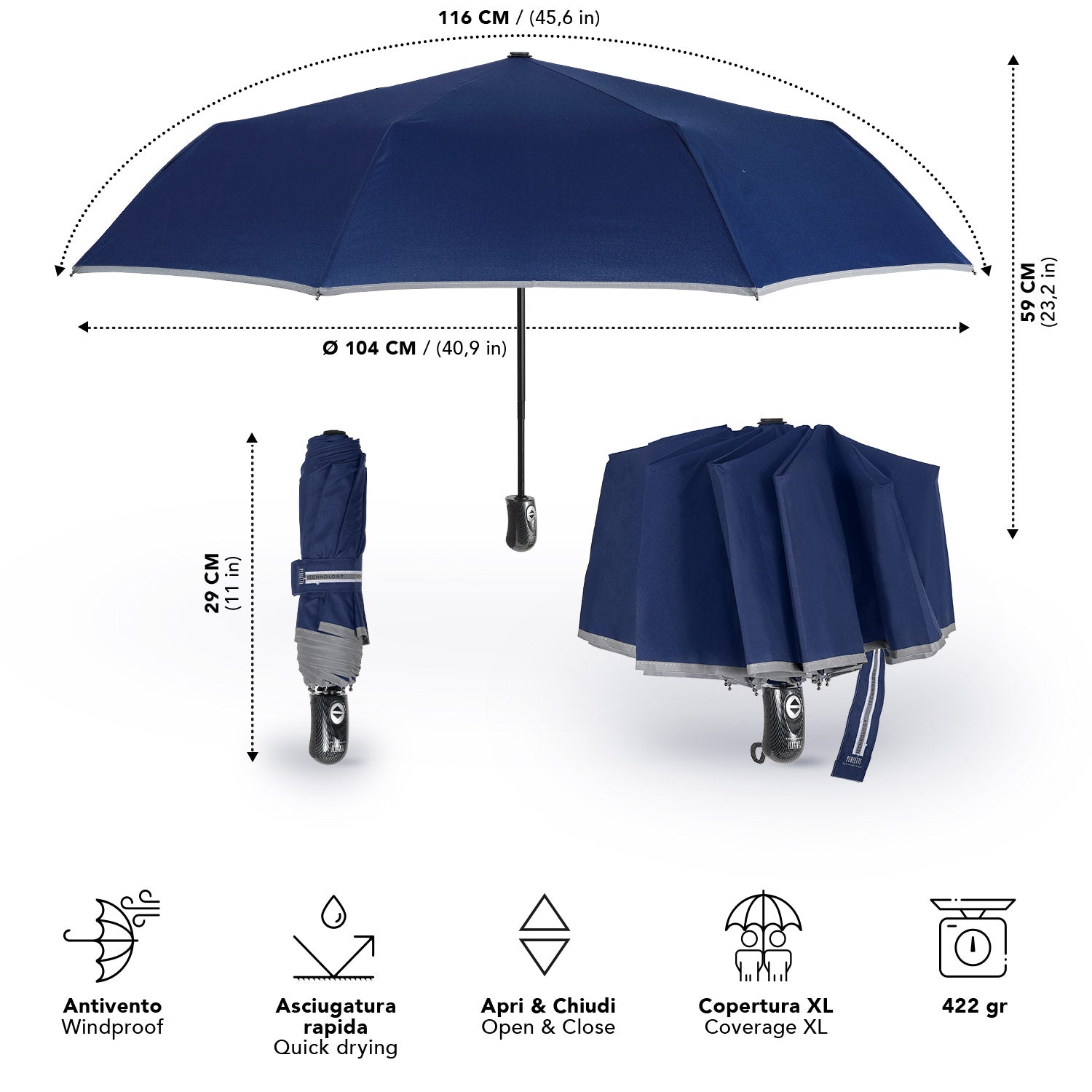 Ombrello Bordo Catarifrangente Apri e Chiudi Automatico - Perletti