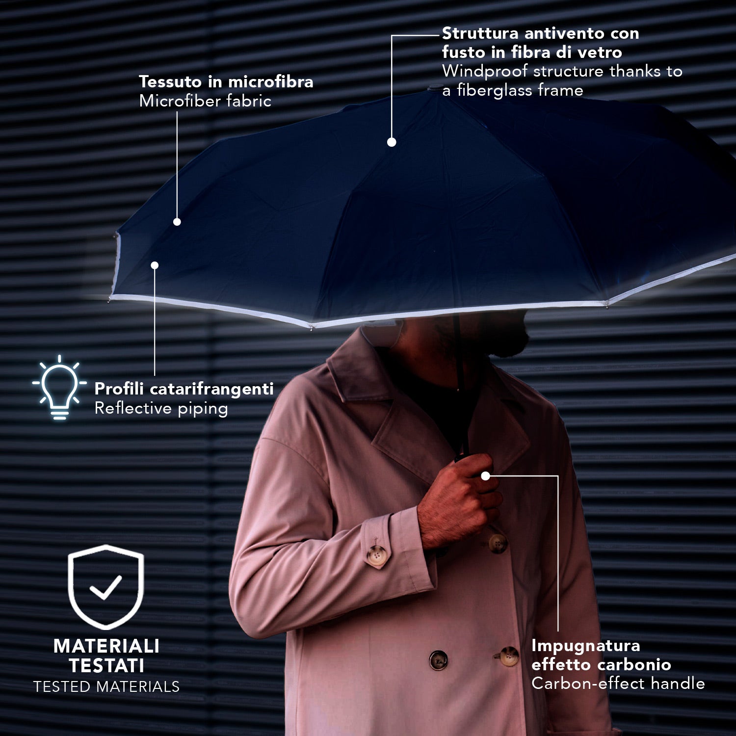 Ombrello Bordo Catarifrangente Apri e Chiudi Automatico - Perletti