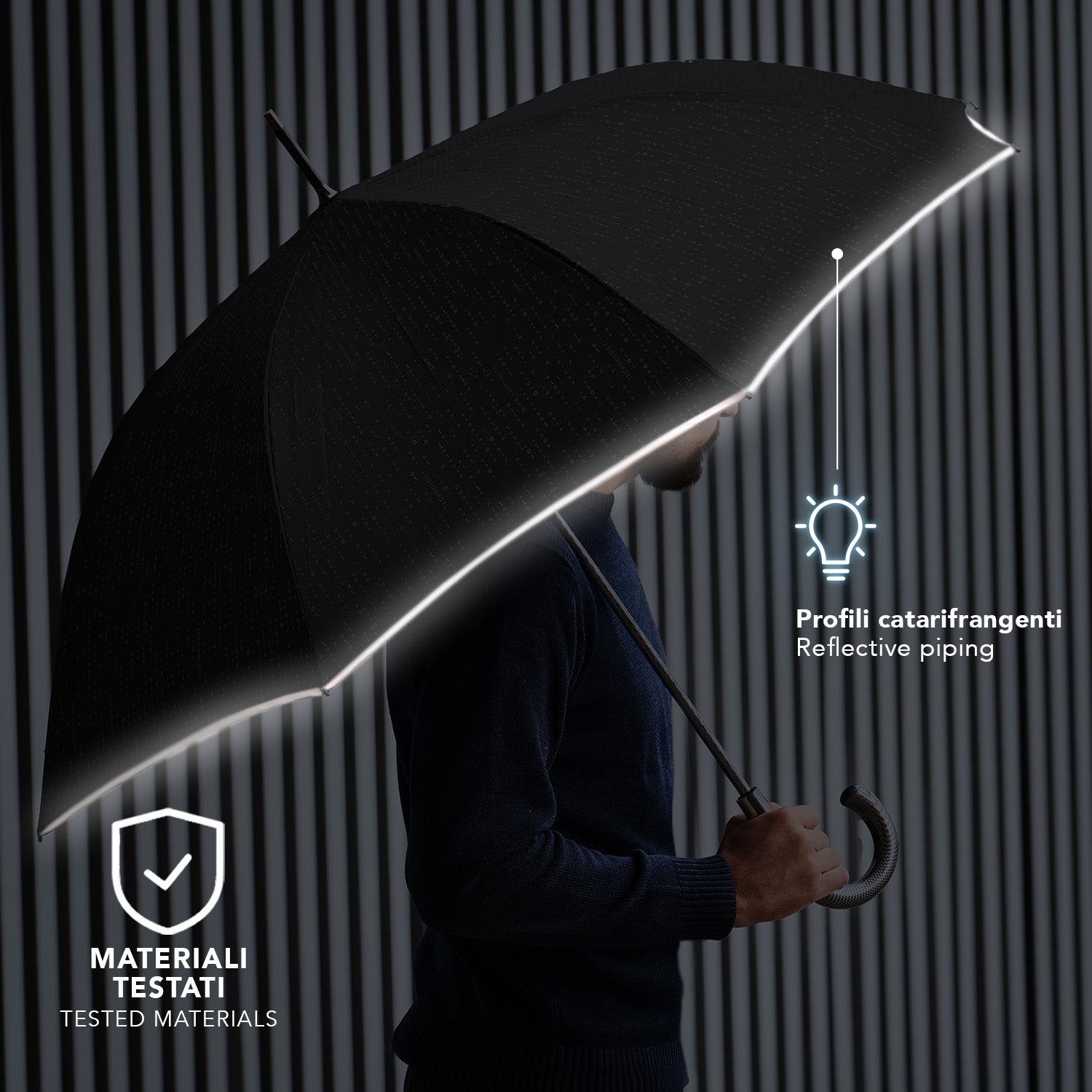 Ombrello Nero Bordo Catarifrangente Travel - Perletti