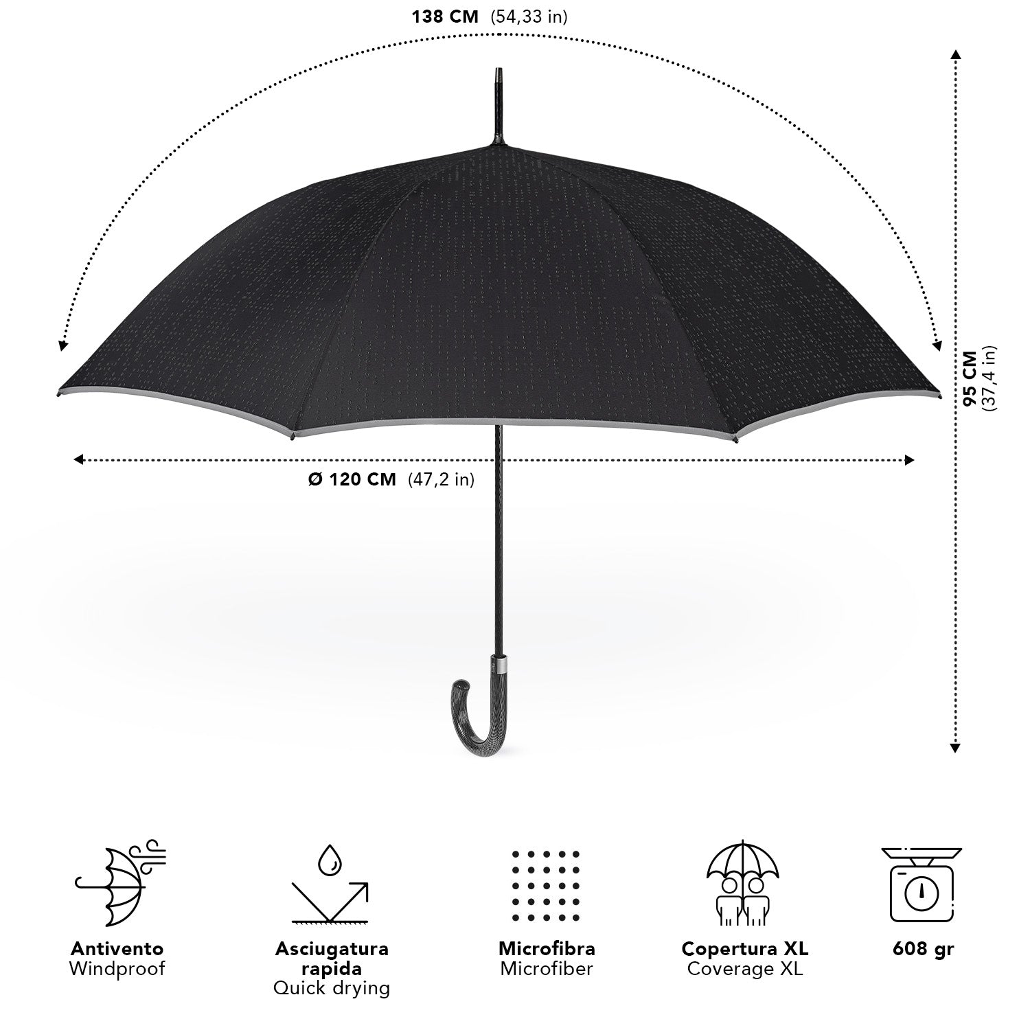 Ombrello Nero Bordo Catarifrangente Travel - Perletti