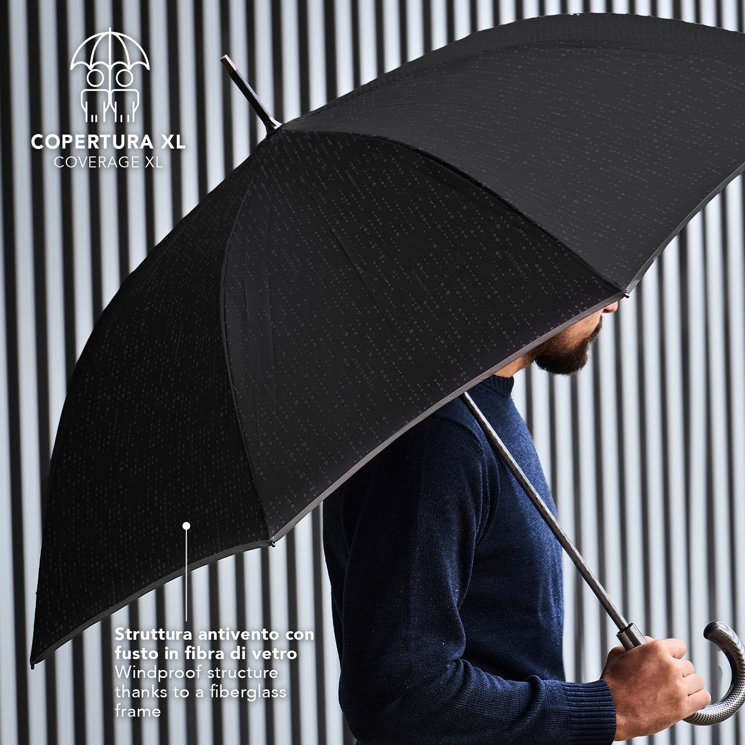 Ombrello Nero Bordo Catarifrangente Travel - Perletti