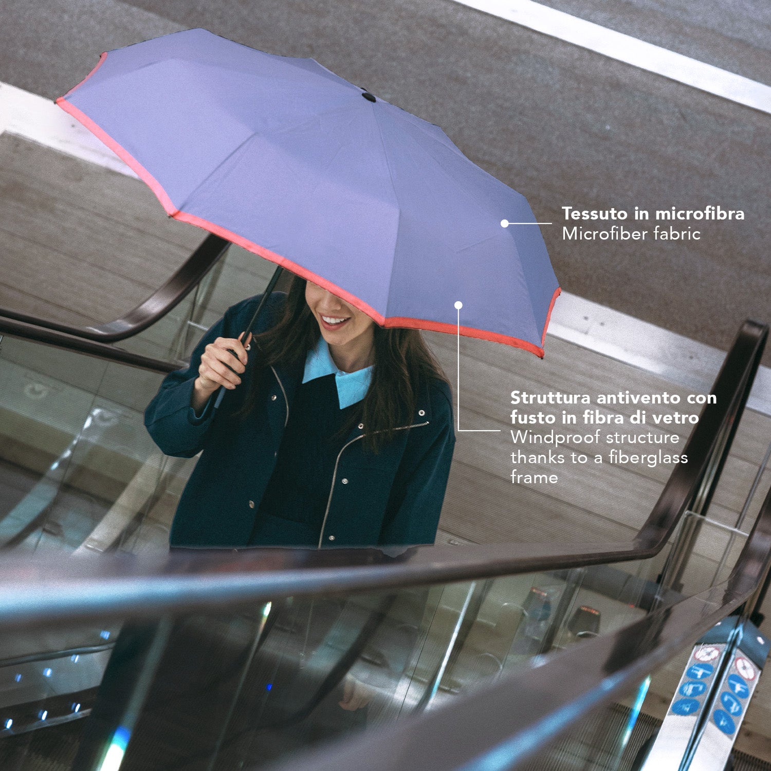 Ombrello Apri e Chiudi Tinta Unita con Bordo Colorato - Perletti