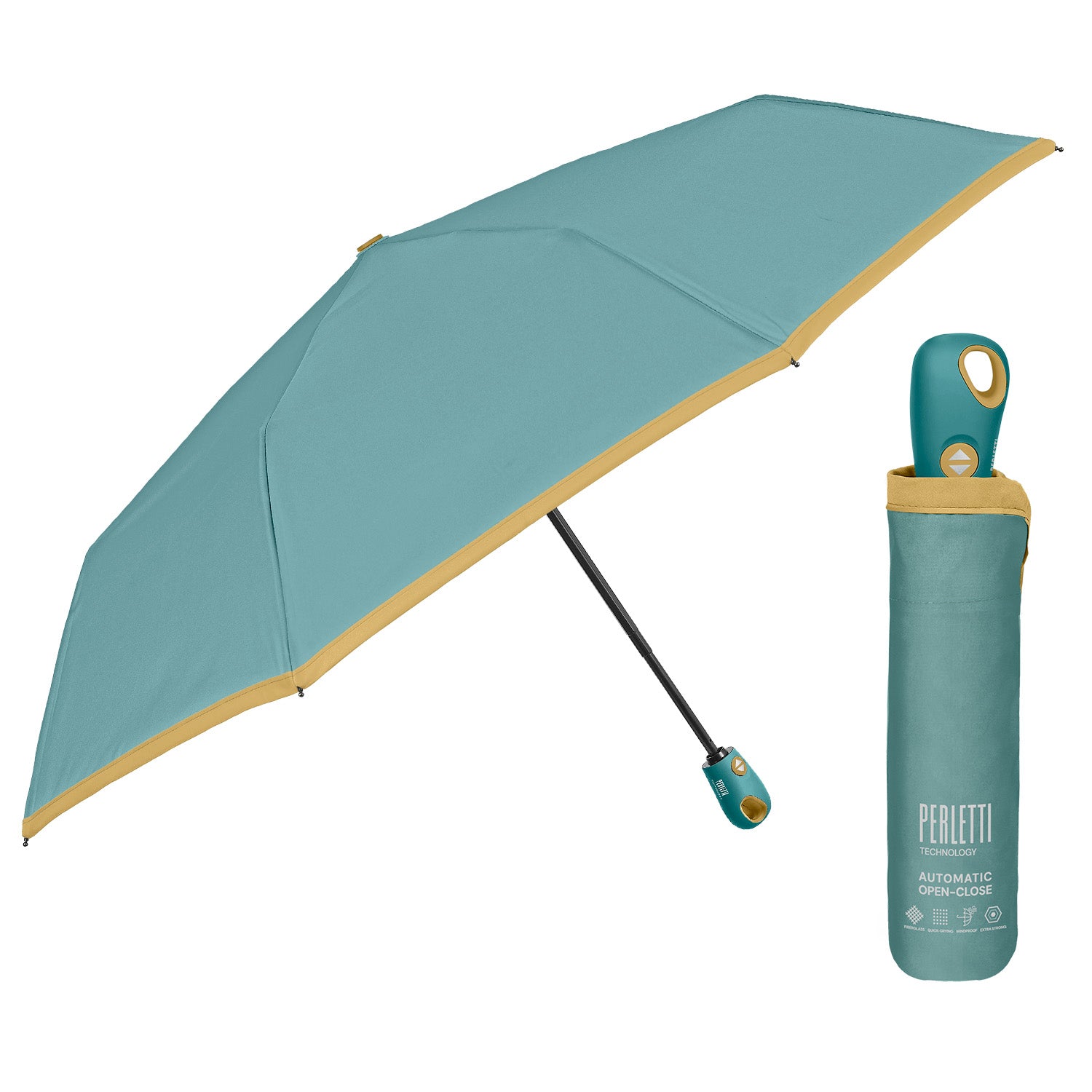 Ombrello Apri e Chiudi Tinta Unita con Bordo Colorato - Perletti