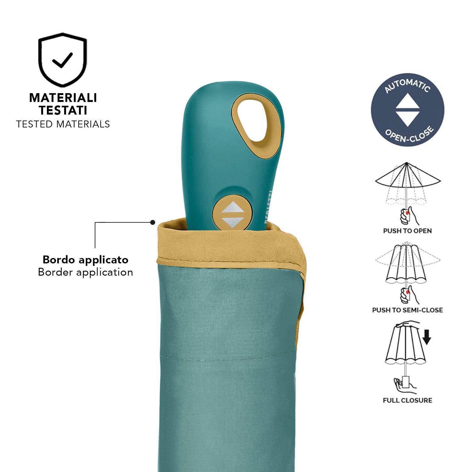 Ombrello Apri e Chiudi Tinta Unita con Bordo Colorato - Perletti