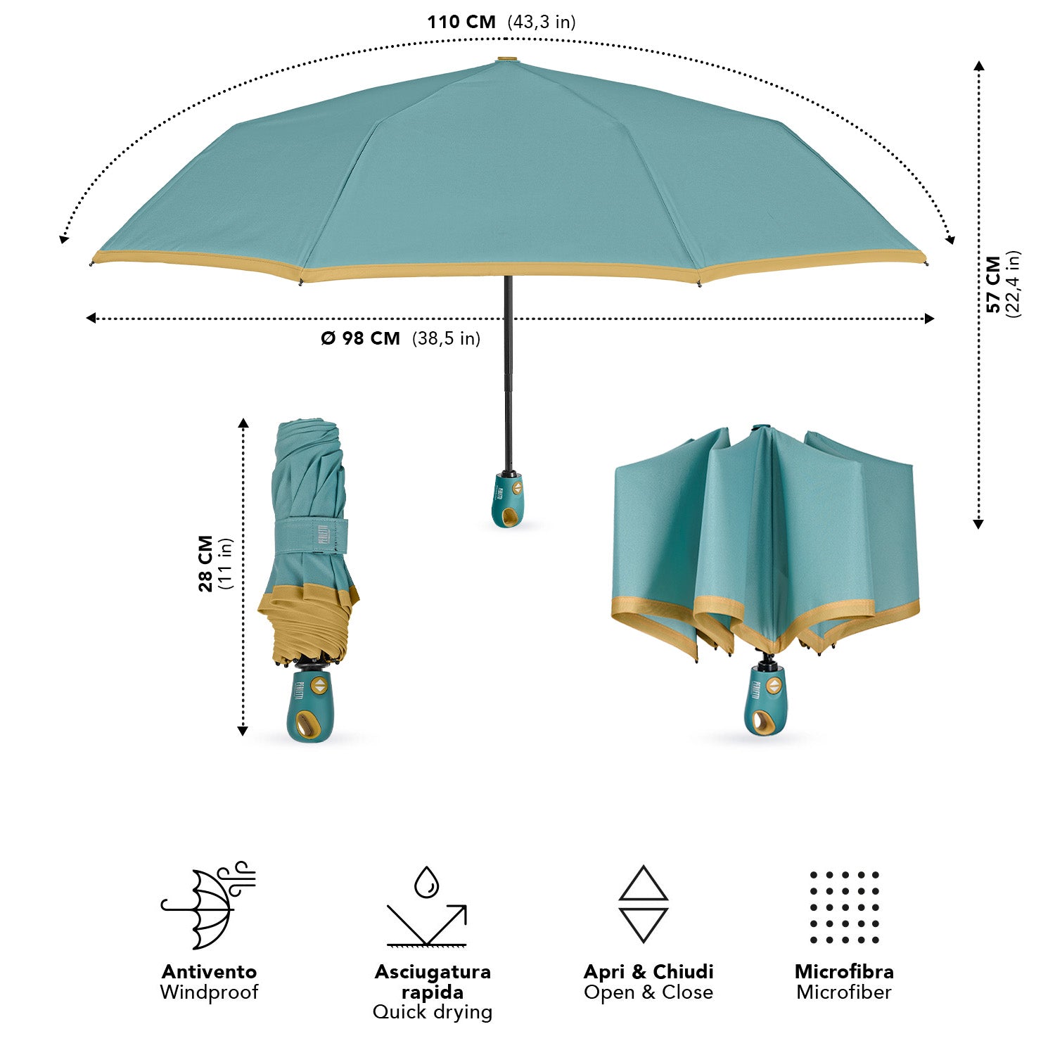 Ombrello Apri e Chiudi Tinta Unita con Bordo Colorato - Perletti